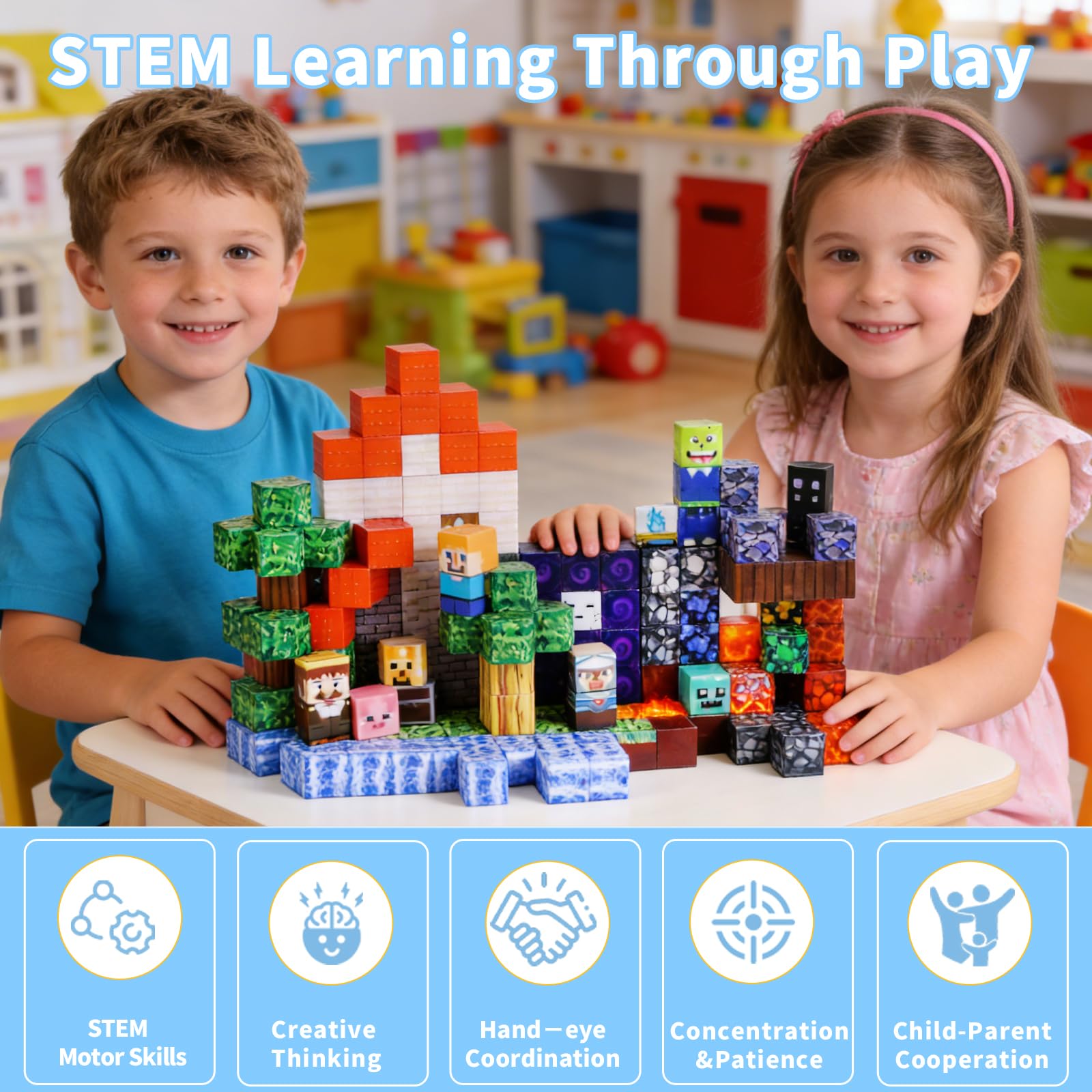 MEESHEEP 300PCS Magnetic Blocks, Magnetic Building Blocks Set Educational Building Toys for Girls & Boys Age 3-10 - Image 4