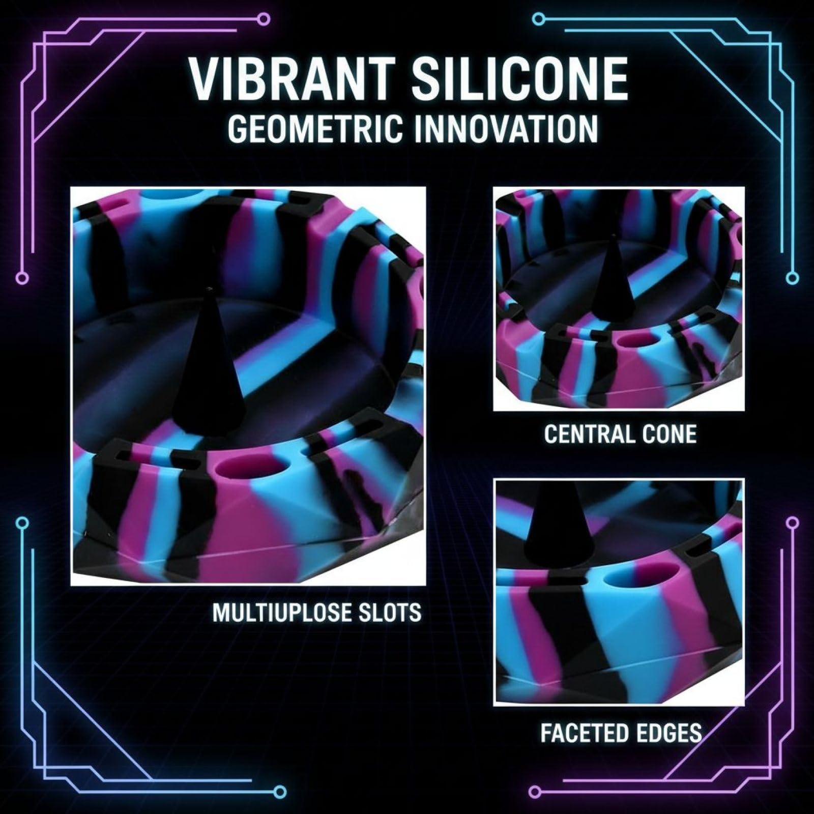 Posacenere in silicone, geometrico portatile, con 8 scomparti, diametro 13 cm, altezza 3,3 cm, per feste, viaggi all'aperto