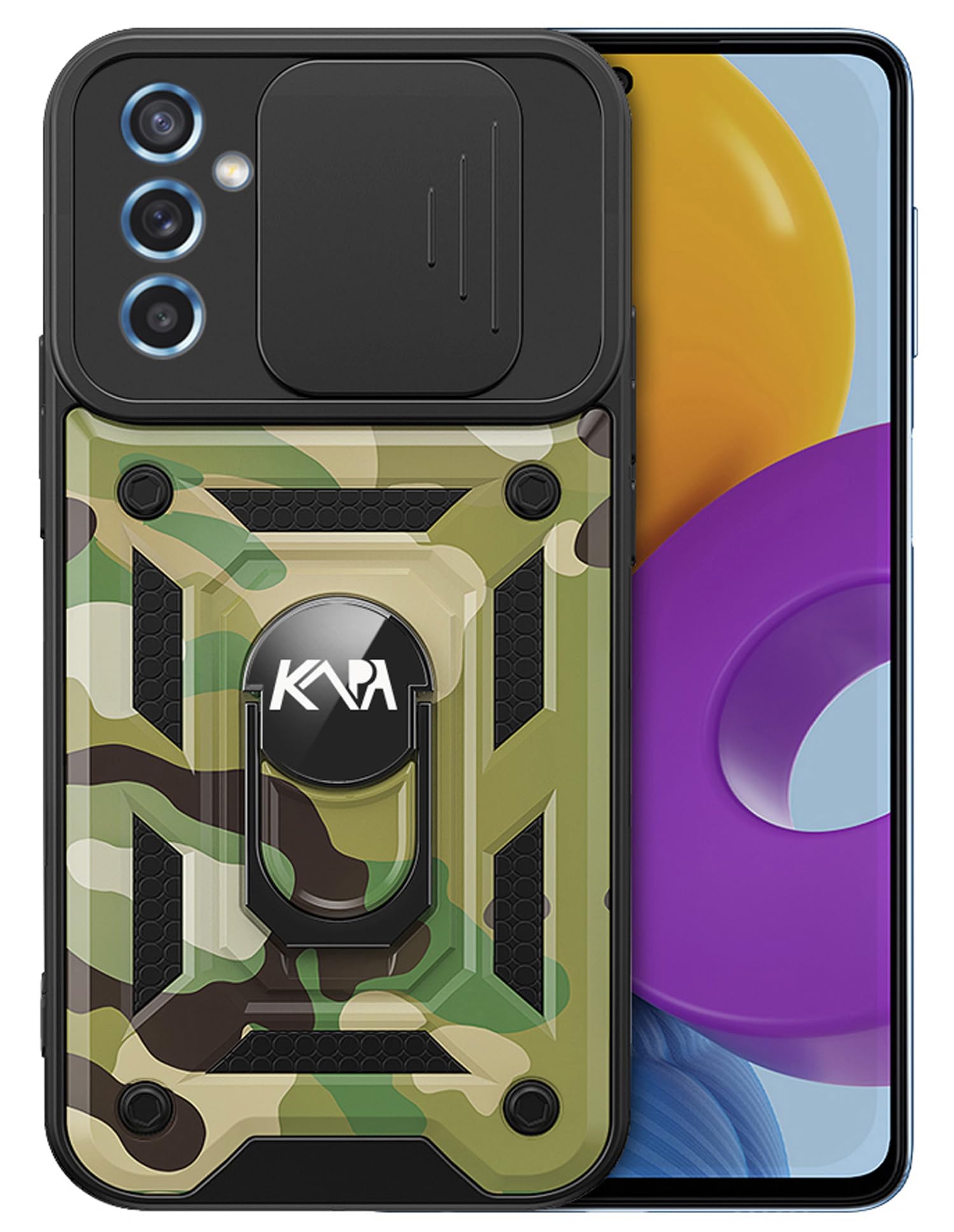 Kapa Tank Back Cover for Samsung Galaxy A55 (5G) | Inbuilt Ring + Slider Shockproof Lens Protection Bumper Back Case (Green) (B0D9QTFPXY) Amazon Price History, Amazon Price Tracker