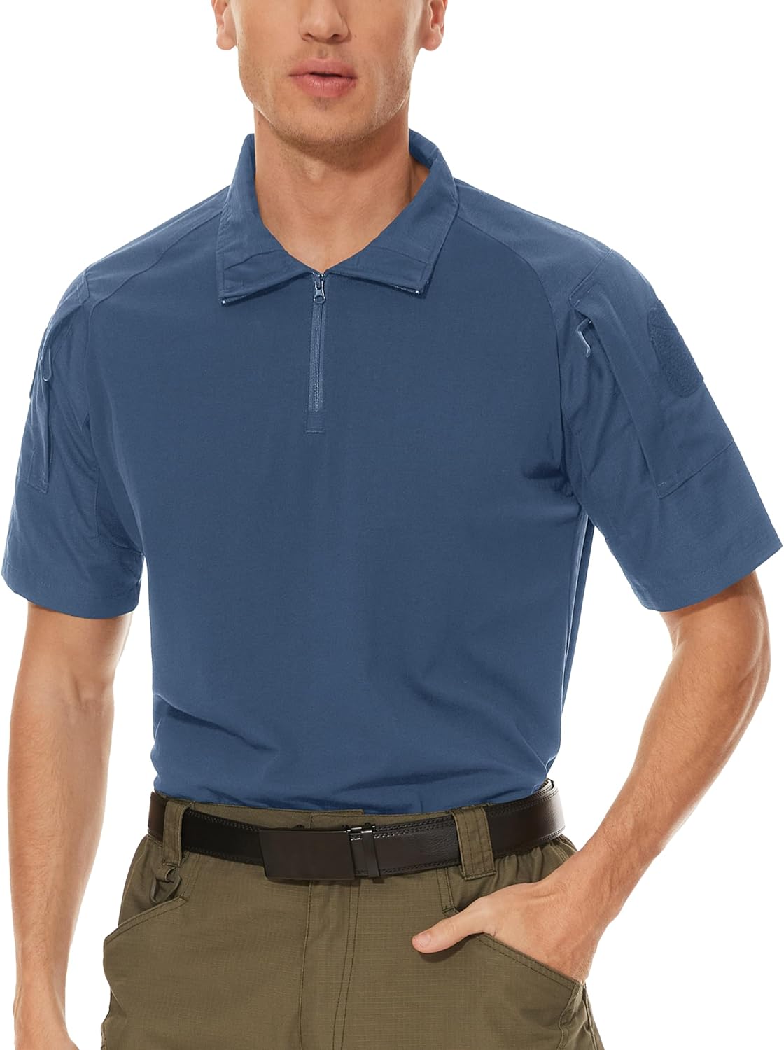 MAGCOMSEN Men's Tactical Military Shirts 1/4 Zip Short Sleeve Slim Fit Camo Shirt - Image 2