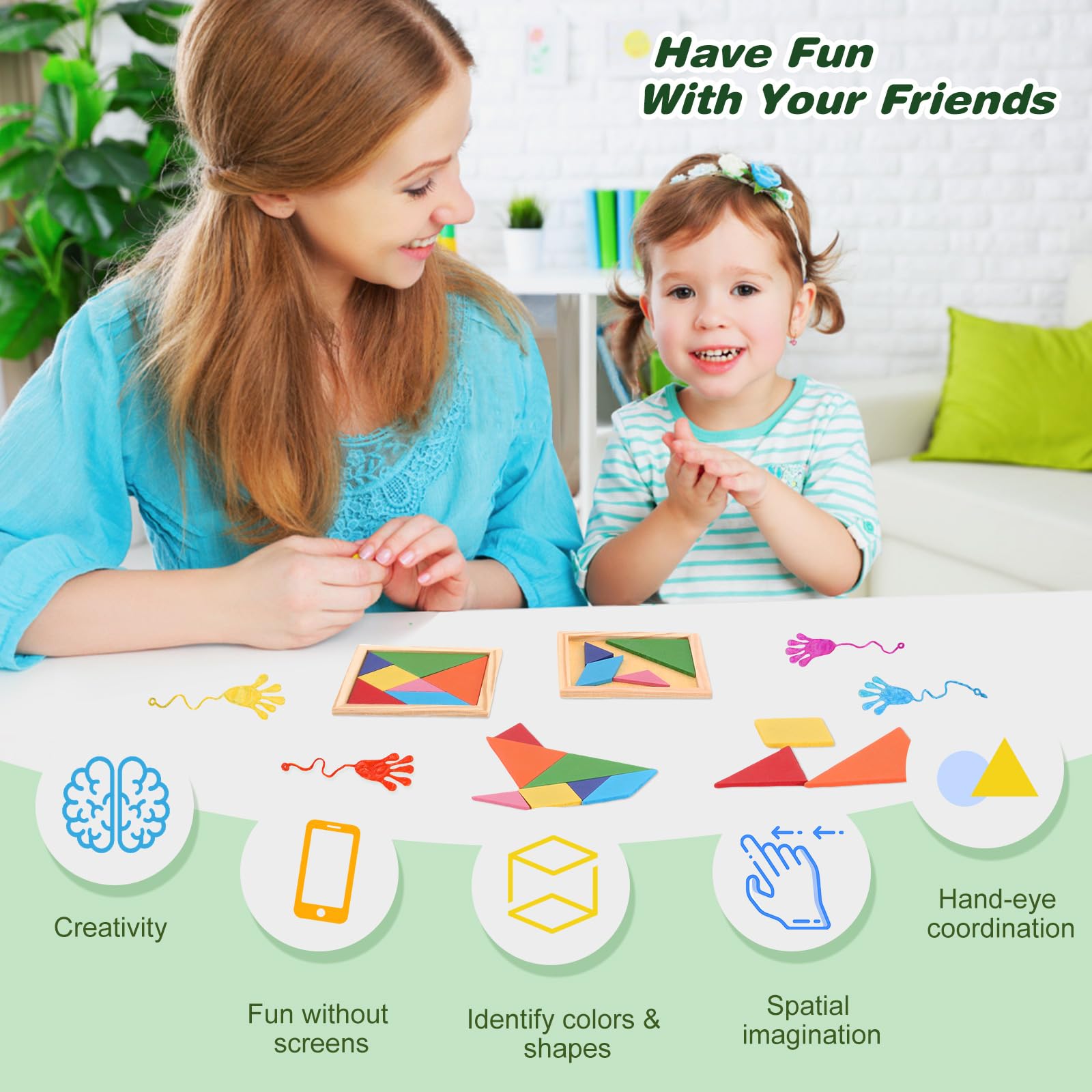 Tangram drewniane puzzle dla dzieci, 20 sztuk, małe upominki, upominek na urodziny dziecka, do szkoły + 10 plotkarek, zabawka na prezent urodzinowy, mini zestaw