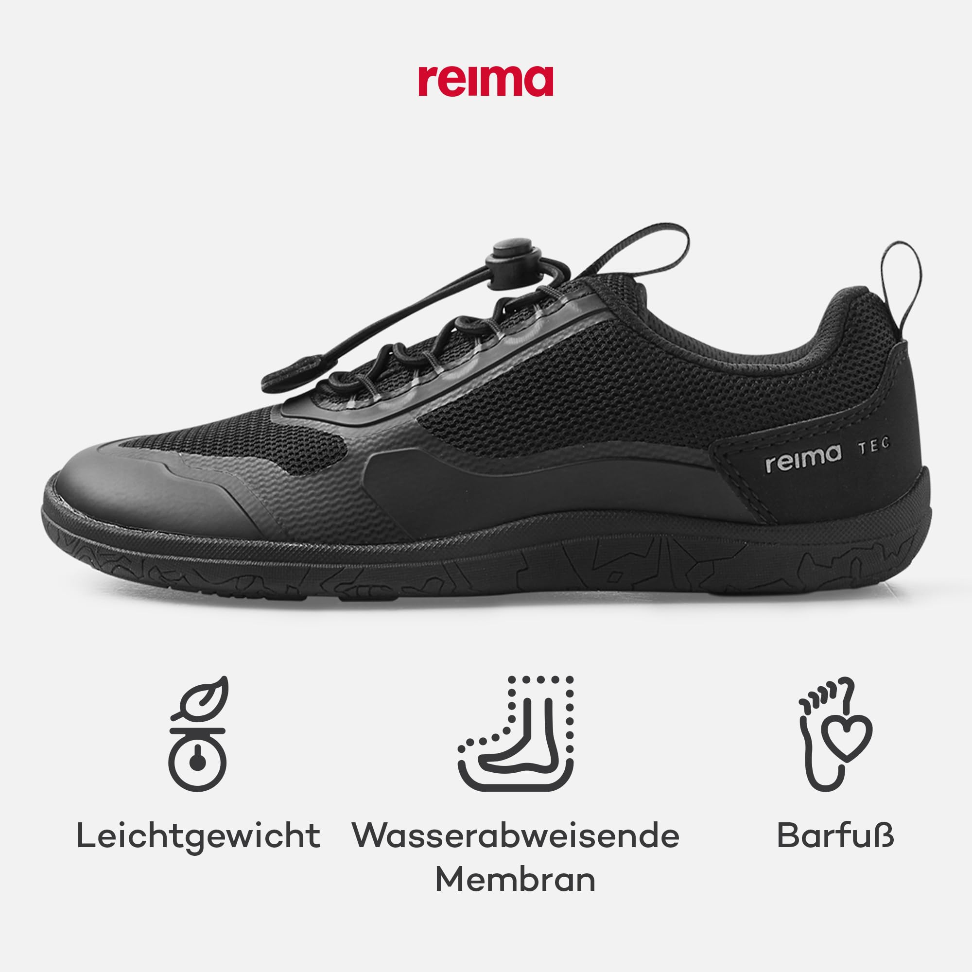 Reima Tallustelu Kinder Barfußschuhe - Leichte, minimalistische Barfußschuhe für Jungen und Mädchen - Breite Zehenkappe, Wasserabweisende Membran, Flexible 4-mm-Sohle - Black, 37