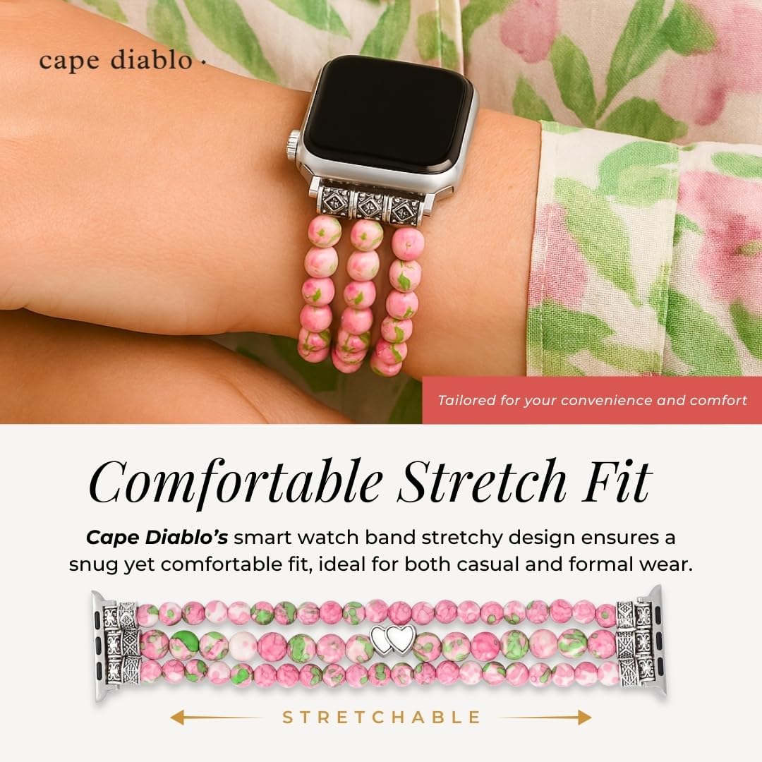 Cape Diablo Smart Watch Band for Women - Handmade Gemstone Strap - Compatible with 38mm-45mm Apple Faces