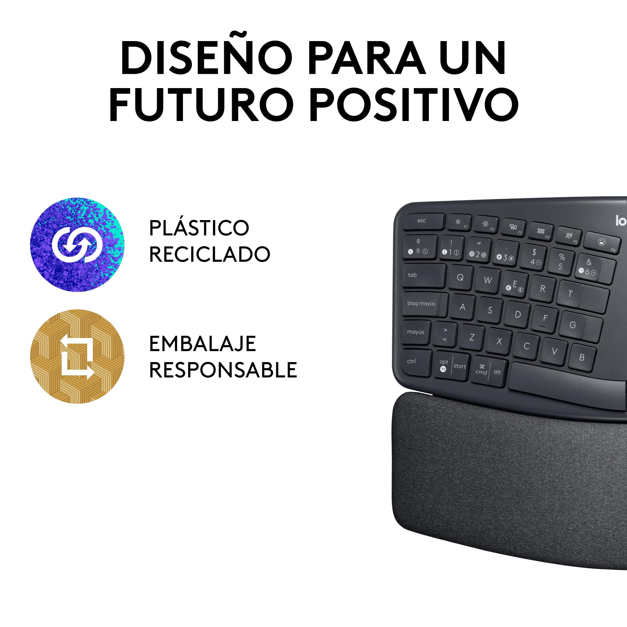 Logitech Ergo K860 Teclado inalámbrico y ergonómico - Teclado Partido, reposamanos, Escritura Natural, conectividad Bluetooth y USB, Compatible con Windows/Mac, Disposición QWERTY Español - Grafito