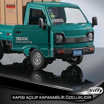 Giffy/Uzaktan Kumandalı RC Kamyonet,Yük Taşıma Aracı,Sesli,Işıklı,Şarjlı,(Pil Hediyeli),2.4 Ghz Araç, Koli Taşıyabilen Nakliye Kamyoneti (Yeşil)