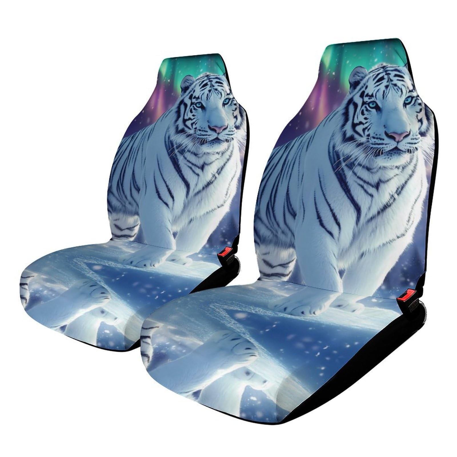 White Tiger Northern Lights Car Seat Covers Universal Car Front Seats Protector Auto Interior Accessories 2PCS