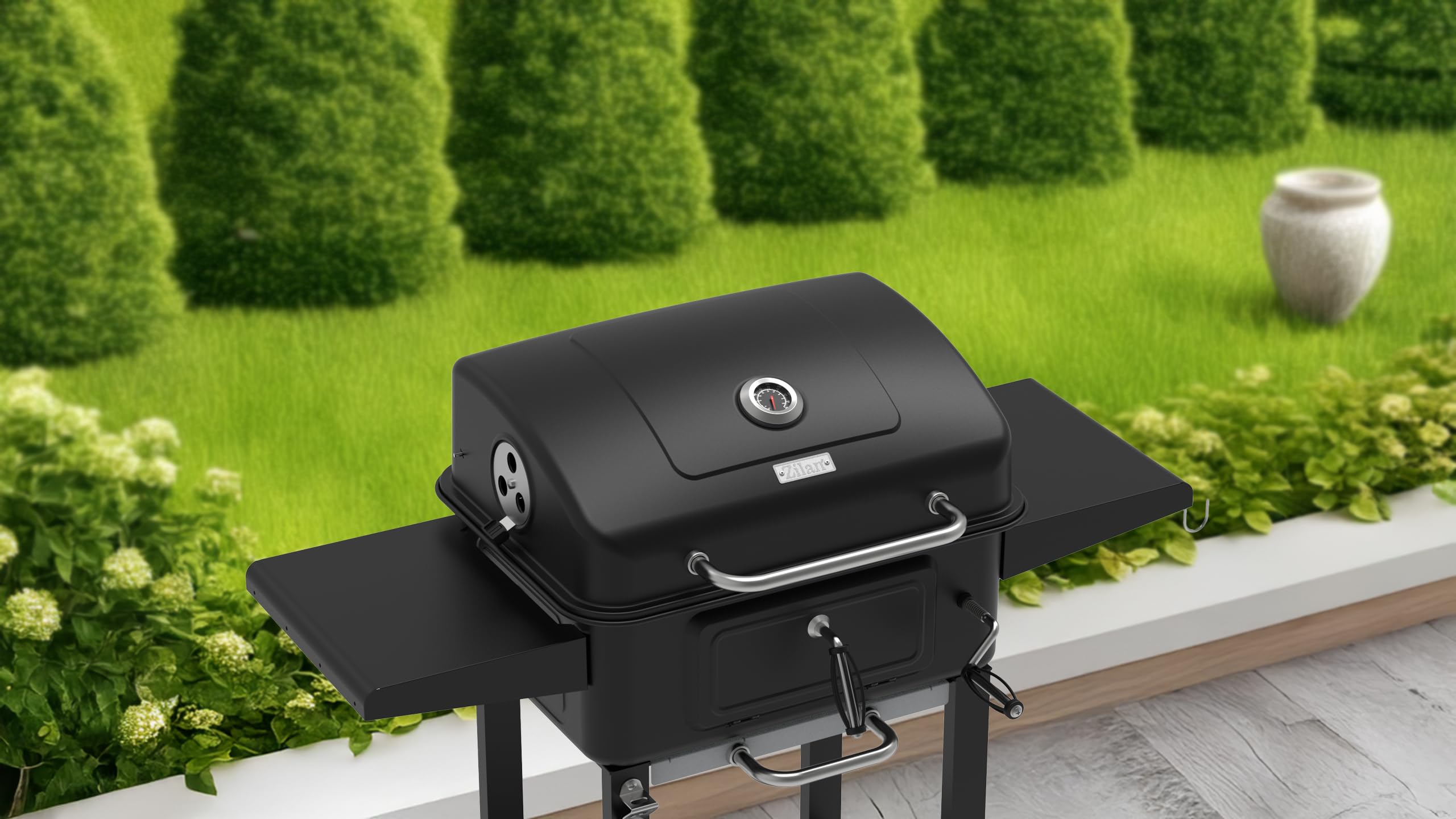 Holzkohlegrill XXL mit Deckel Standgrill große Grillfläche Grillwagen höhenverstellbarer BBQ Grill Kohlewanne Thermometer Ablagefläche Aschebehälter Lüftungssystem für Garten Terrasse Balkon