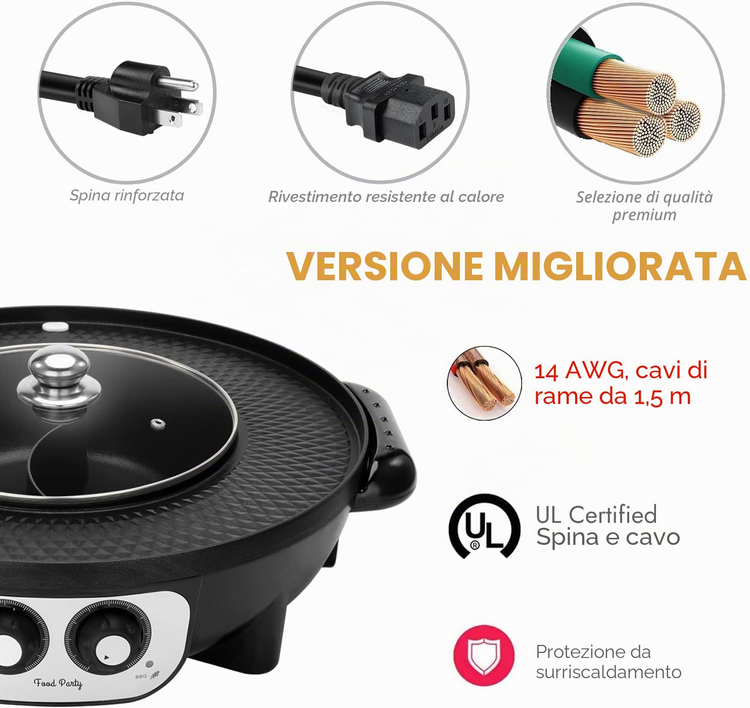 Food Party Hot Pot Elettrico Griglia Elettrica Senza Fumo 220V 2200W 2 in 1 Hotpot Cinese Pentola Calda Electri Korean Grill Barbecue Shabu Shabu Hot Pot