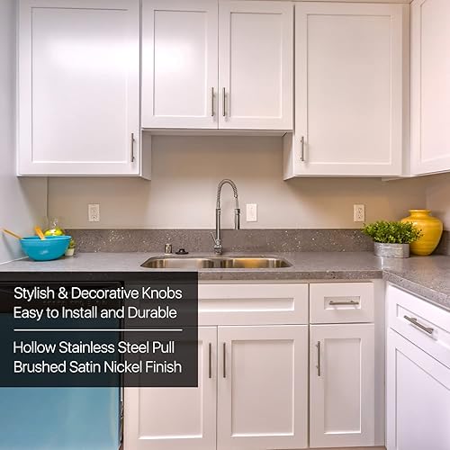 Miniatura 4 de Flexzion Paquete de 10 pomos para gabinetes de cocina, tiradores de barra en T, tiradores de cajón de 2 pulgadas de un solo agujero, acero