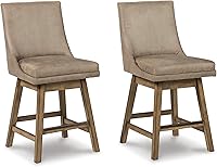 Signature Design by Ashley Tallenger Beige Upholstered Counter Height Swivel Barstools, Set of 2 - Plush Comfort for Kitchen Islands