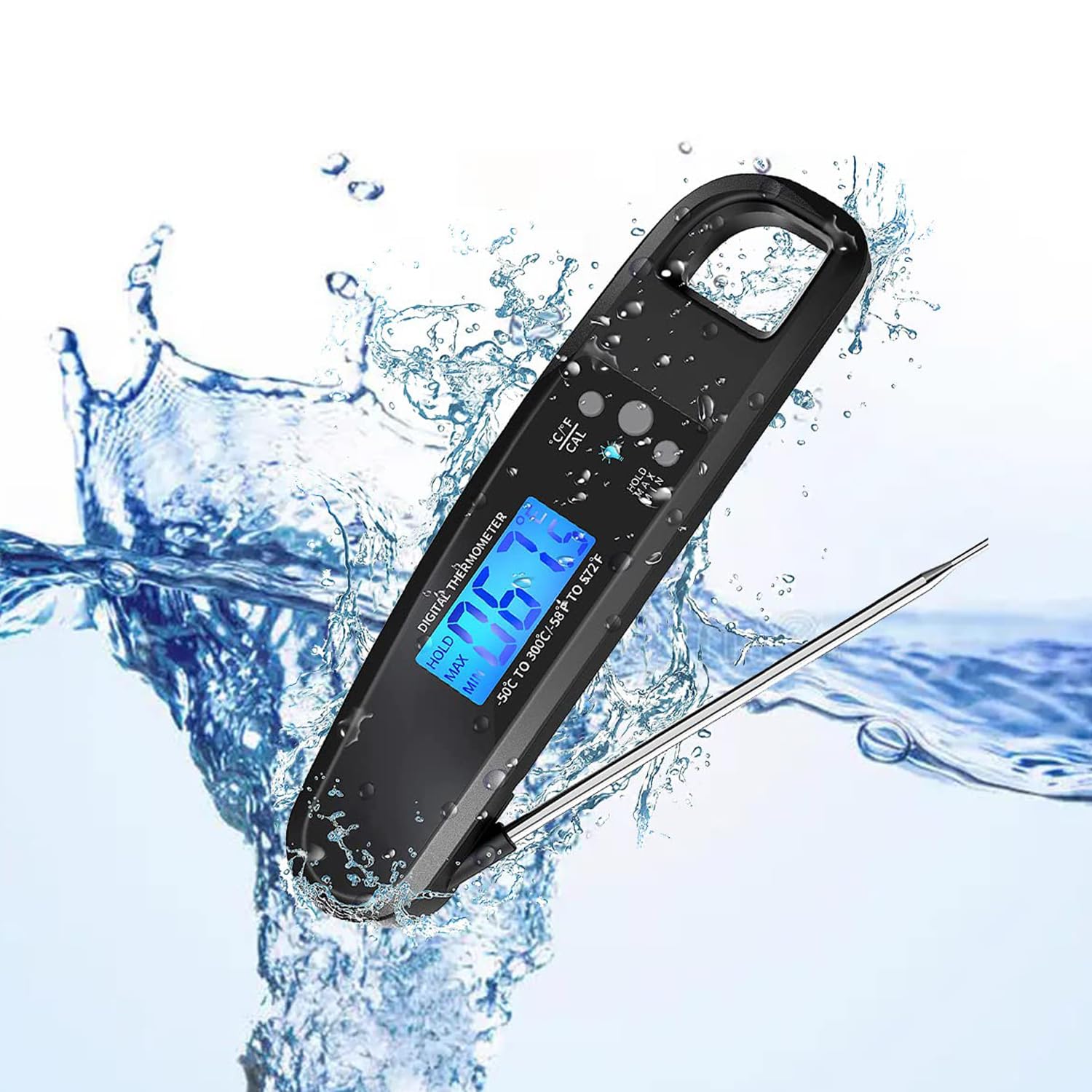 Instant Read Meat Thermometer, Ultra Fast Waterproof Digital Food Thermometer with Backlight, Magnet, and Foldable Probe, Precise Cooking for Kitchen, Deep Fry, Outdoor BBQ, Grill