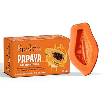 Spelcin Papaya Skin Brightening Soap | 150g | Enriched with Papaya Fruit Extract & Vitamin E | Glowing, Radiant & Soft Skin | Natural Skincare Bar for Men & Women - image, photos
