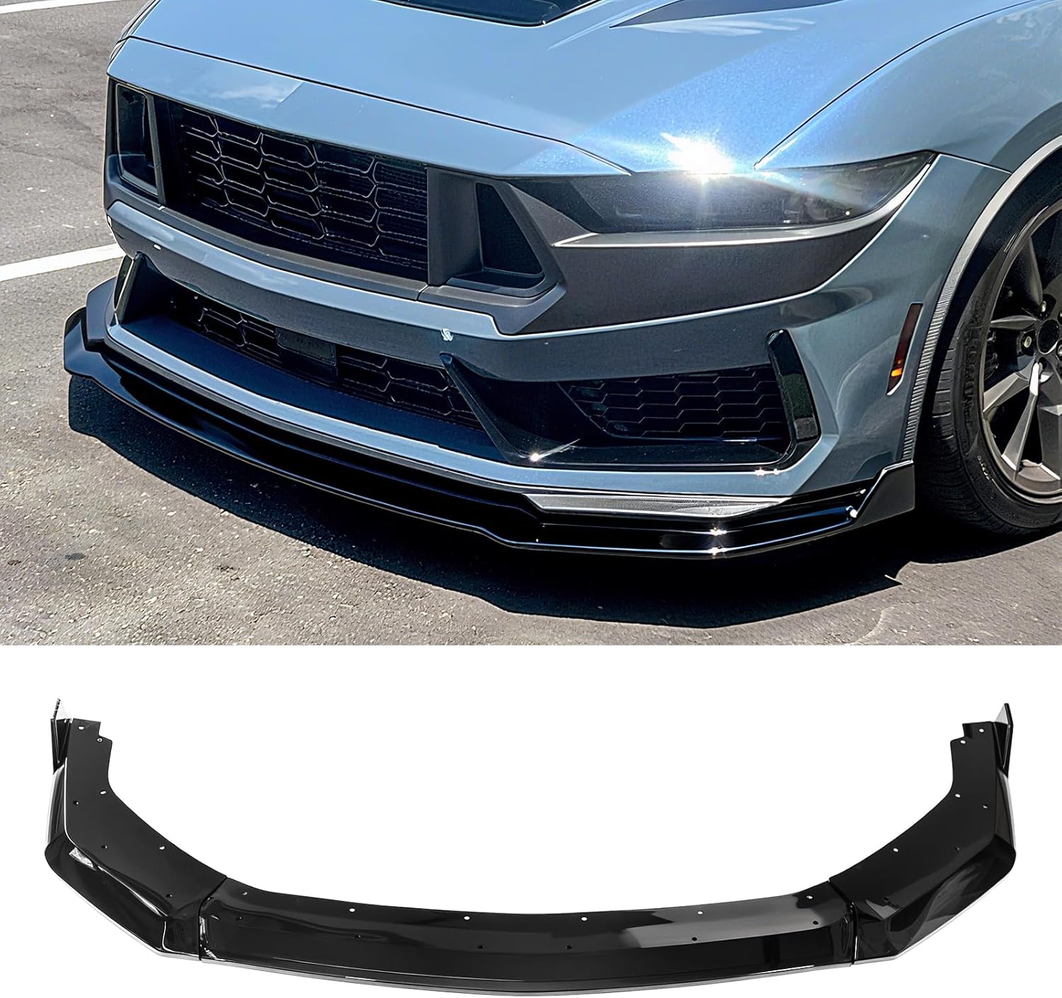 Gloss Black Front Bumper Lip Compatible with Ford Mustang 2024 2025, Splitter Diffuser Protector Body Kit for Dark Horse
