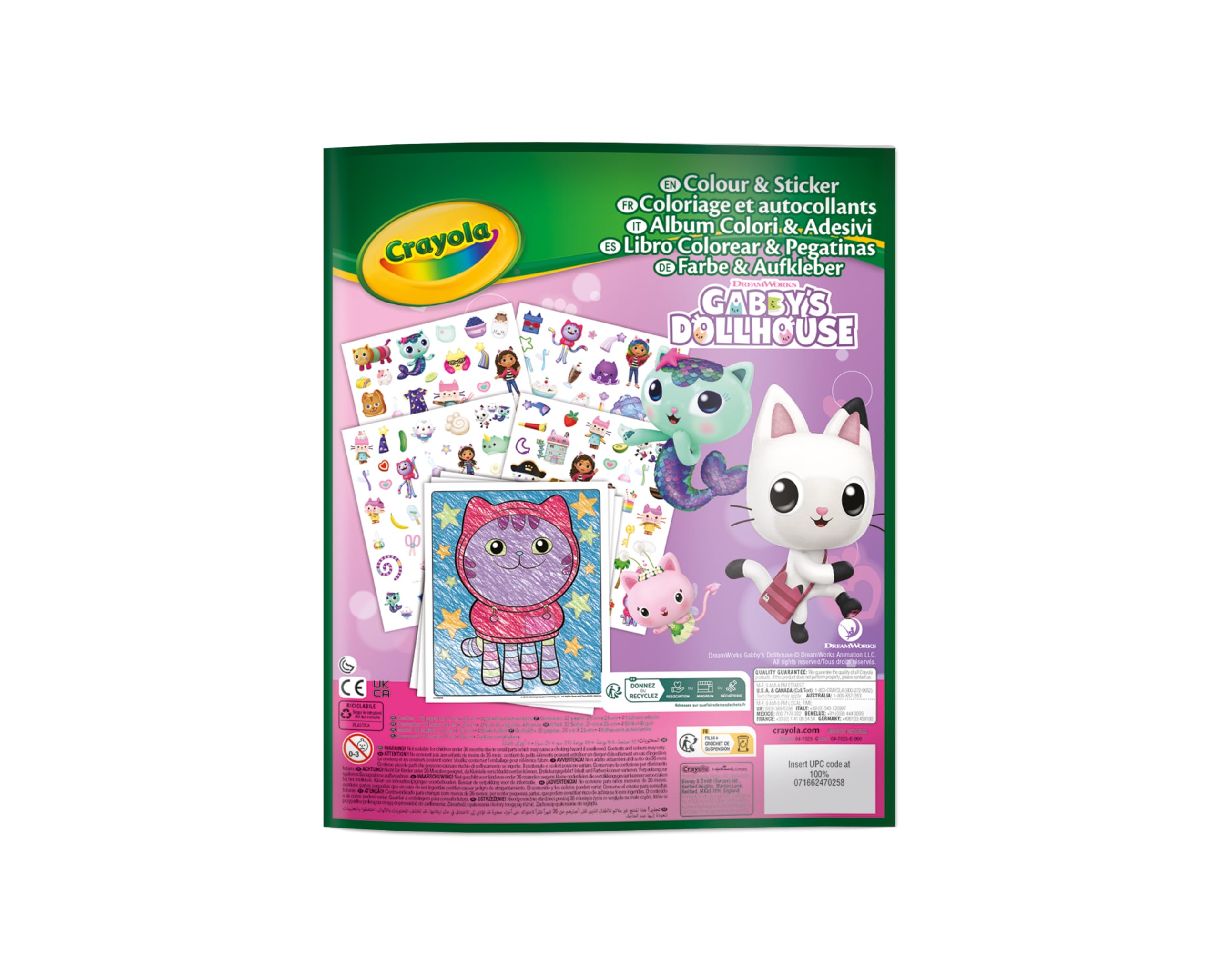CRAYOLA - Album do kolorowania z naklejką Gabby's Dollhouse, 32 stronami do kolorowania i 4 arkuszami naklejek, dla dzieci od 3 lat, 04-7025 G