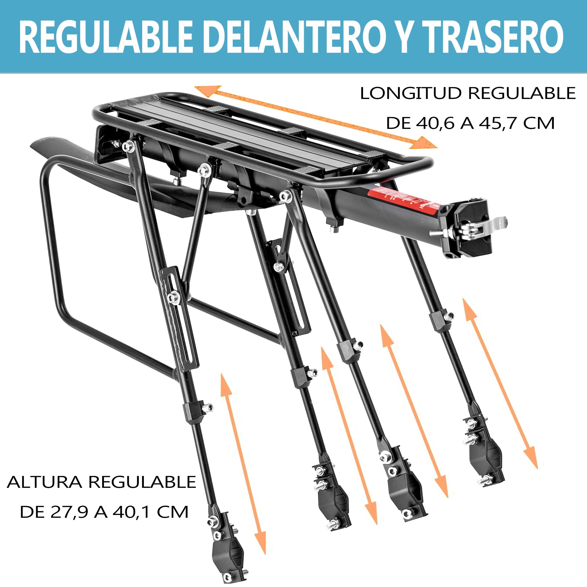 Portabultos Bicicleta [24-29 Pulgadas], portaequipajes Trasero con Capacidad de Carga 100KG, Guardabarros y Reflector Grande, Cierre rápido Compatible con Bicicleta de montaña y Carretera