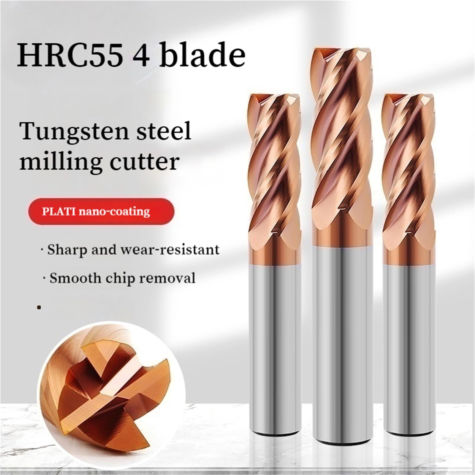 Frezy z stopu metali, Frezy z węglików spiekanych 55 stopni, 4 ostrza HRC55 1-20 mm Frez CNC do stali metalowej(5.0X18X5X75)