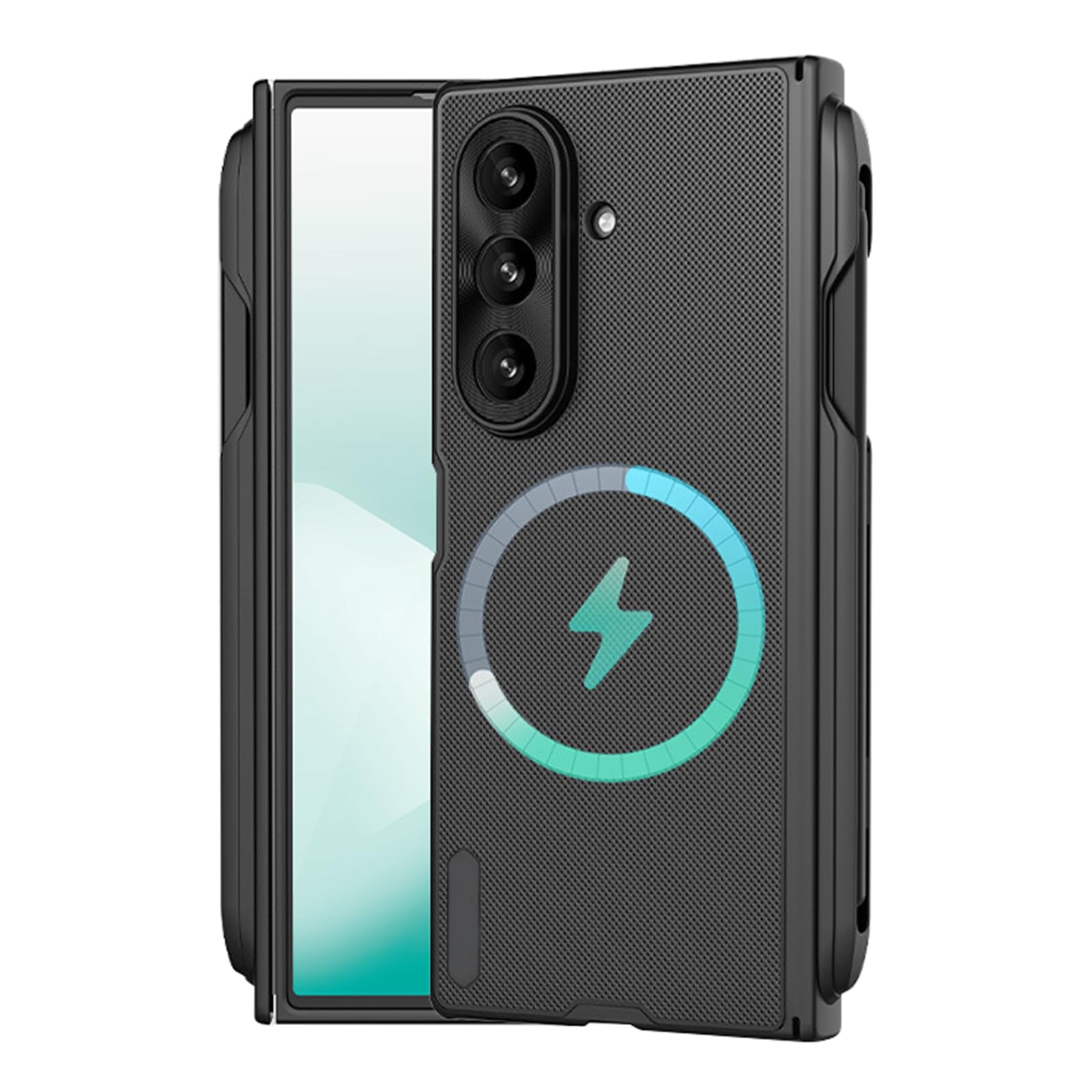 Hülle Magnetisch Für Samsung Galaxy Z Fold 7, Vollständig Kameraschutz Handyhülle Mit Scharnier Schutzhülle rutschfeste,Schwarz,Fold 7