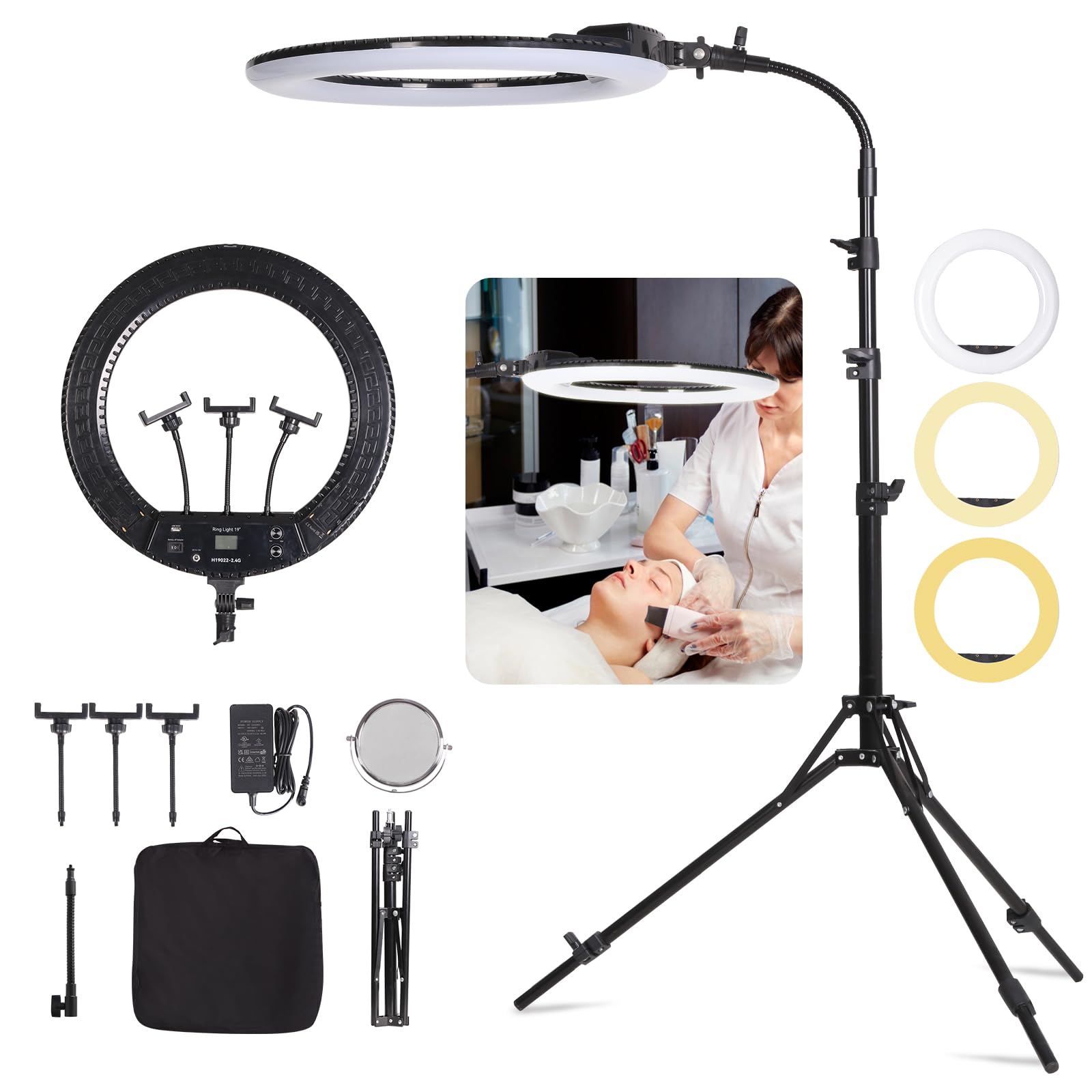 19-Zoll-LED-Ringlichtset, verwendet für Studioporträtfotografie, Selfies, YouTube-Videos, Live-Übertragungen, Augenbrauen-Tattoos, Wimperntransplantation, Tätowierungen, Schönheit, Make-up