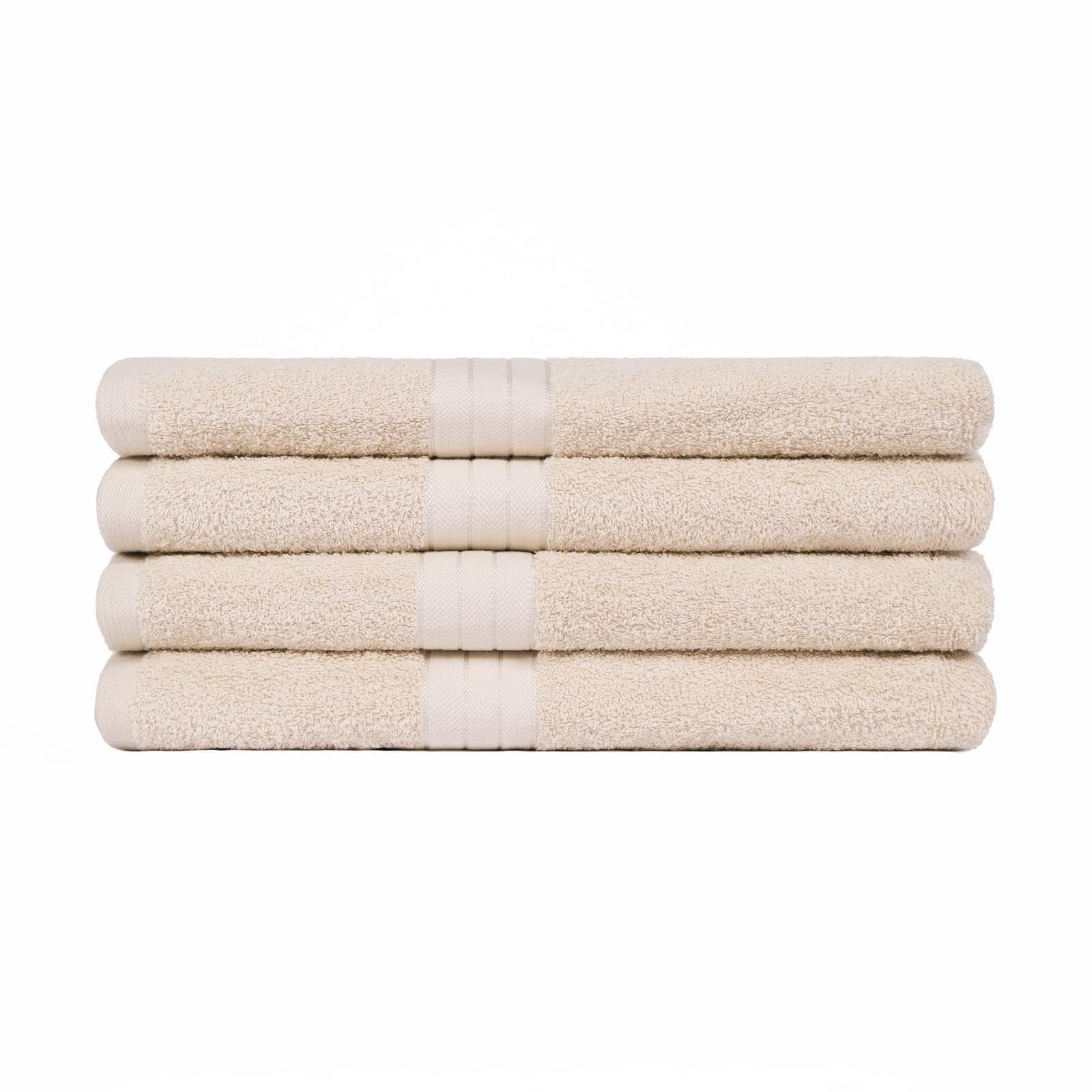 Brentfords Large Bathroom Towels 100% Cotton Shower Towel Bath Sheet Quick Drying Bath Towels, Super Absorbent, Beige 70cm x 115cm Set of 4
