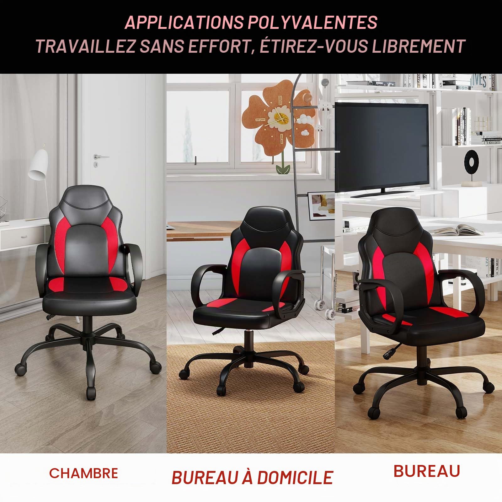 AnyGod Chaise Gaming, Chaise D’Ordinateur Ergonomique avec Soutien Lombaire, Hauteur Réglable, roulettes Pivotantes, Adaptée pour Maison, Bureau, Adultes, Adolescents, Enfants Et Joueurs, Rouge, Cuir