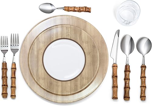 Miniatura 9 de KoalaLove - Juego de cubiertos de bambú natural, hechos a mano, hechos a mano con amor (2 juegos, 12 cubiertos, plateado)