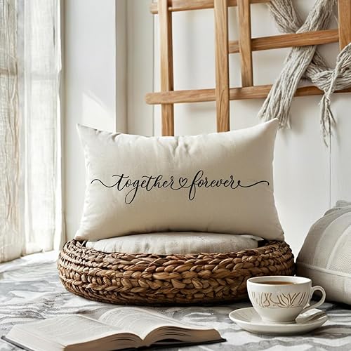 Vista 24 de Juego de 2 fundas de almohada lumbar con texto en inglés "I Love You More Together Forever", regalo para parejas, aniversario, boda, compromiso, día