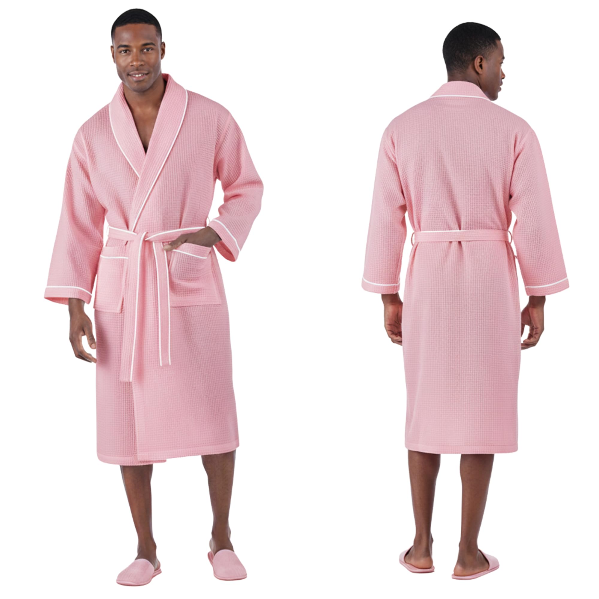 Lotus Linen Men’s Waffle Weave Cotton Bathrobe – Lightweight, Quick Dry Spa Robe, Personalized Robes