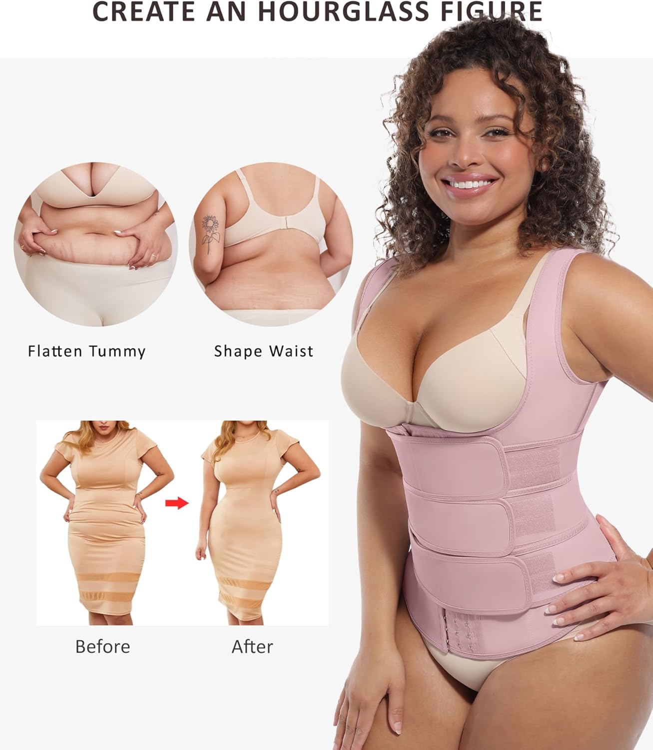 FeelinGirl Waist Trainer for Women Latex Waist Trainers Vest Plus Size Waist Cincher Corset 3 Belts Hooks Steel Bones - Image 4