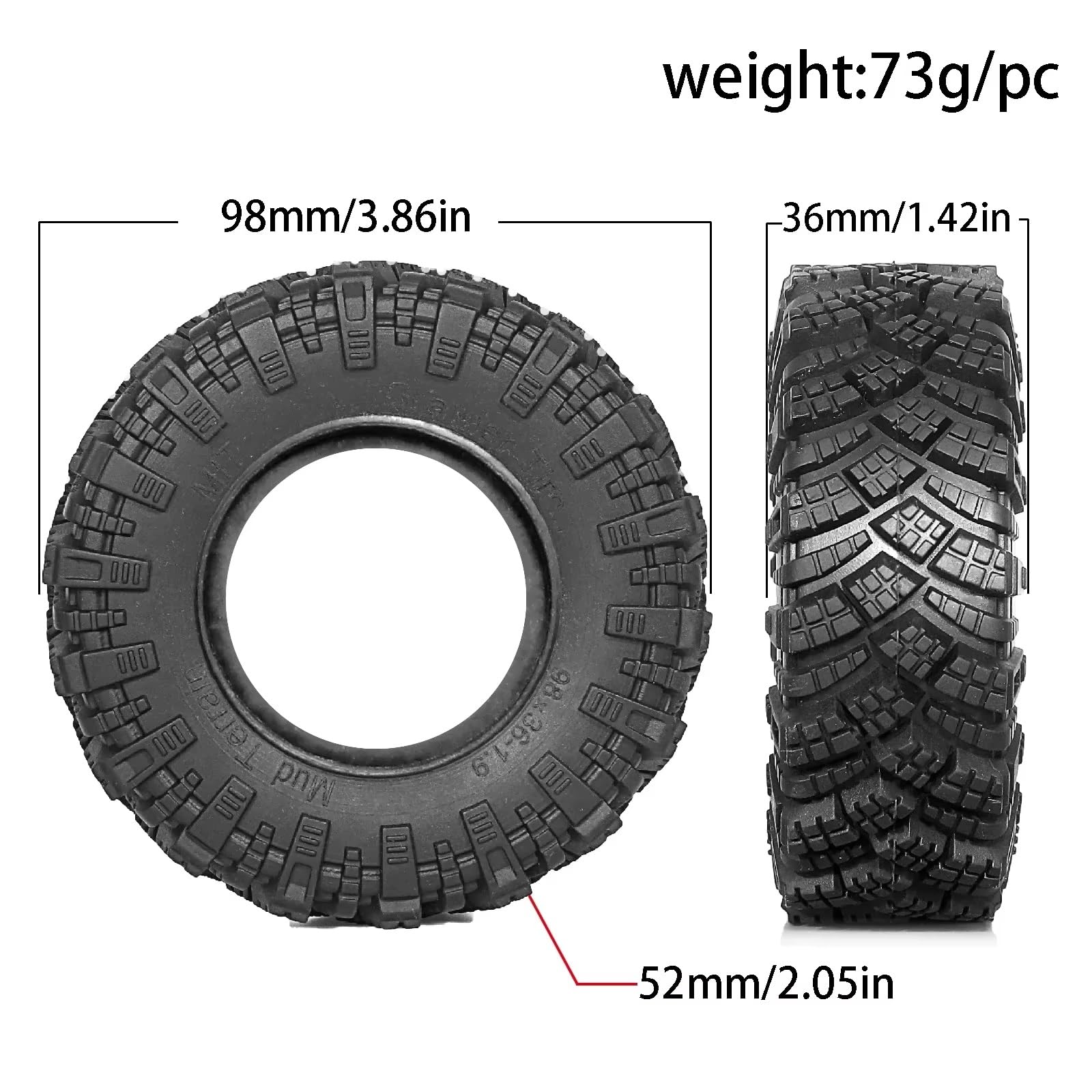 RC Ruote Gomma Compatibile Con Axial Per SCX10 Pro Per Capra Per Traxxas Per TRX4 D90 Per Redcat 1/10 RC Crawler Car Pneumatico In Gomma Morbida Da 98 Mm E 1,9"