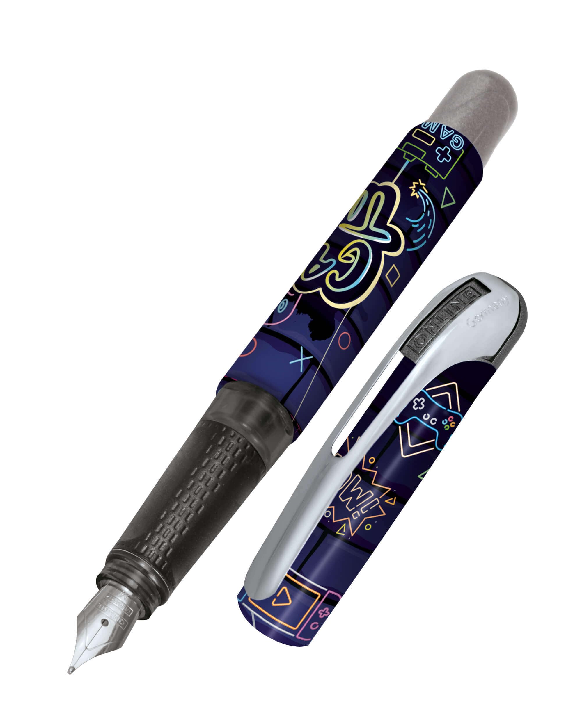Online College ink pen Game Time, ergonomic fountain pen for school/college, medium nib, soft grip part