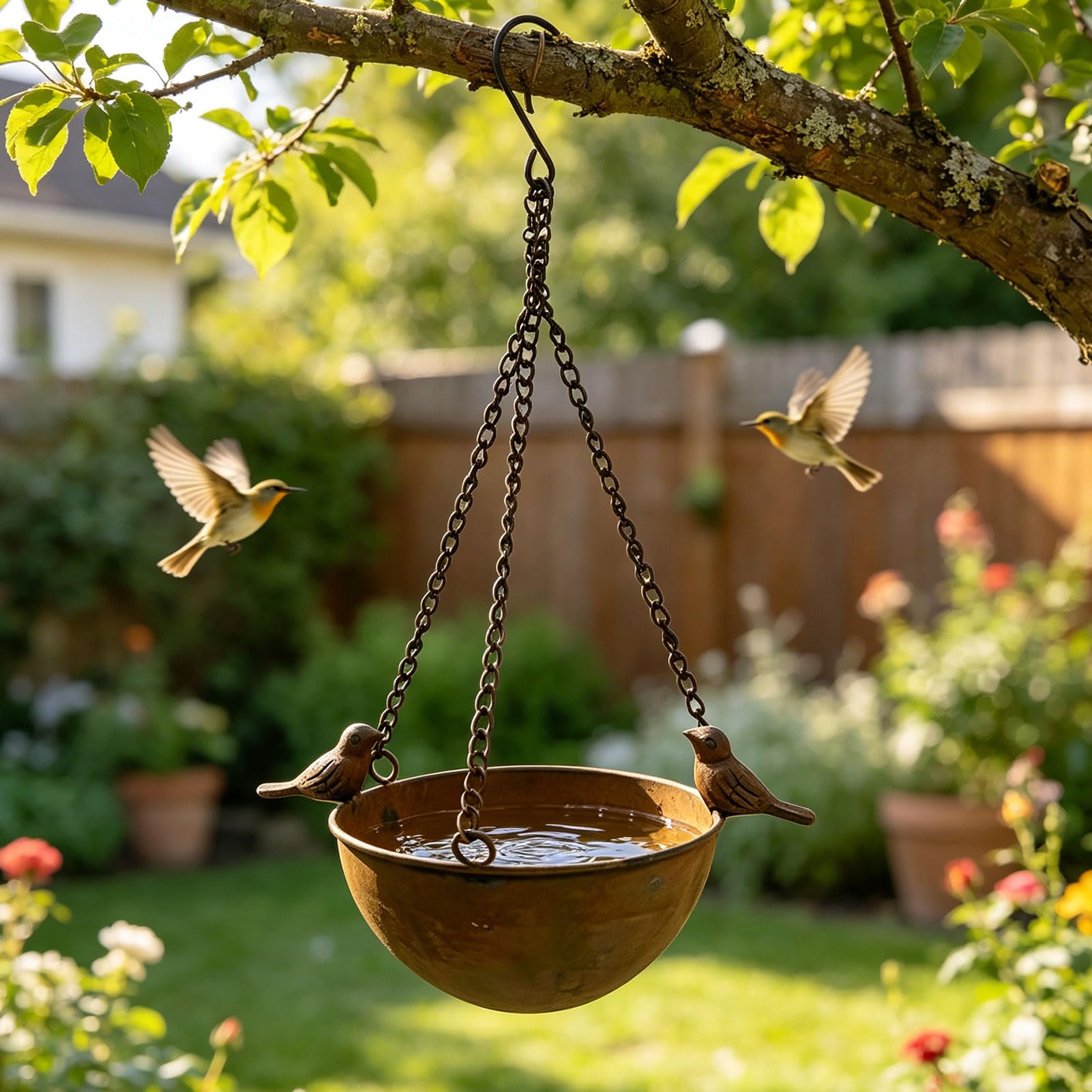 Vogeltränke Hängend Vogeltränken Winterfest Metall Wassertränke für Vögel Balkon Vogelbad für Gartendeko Trinkschale Vögel Bird Bath Vogelwassertränken für Draußen Garten Hof Rasen (A x 3)