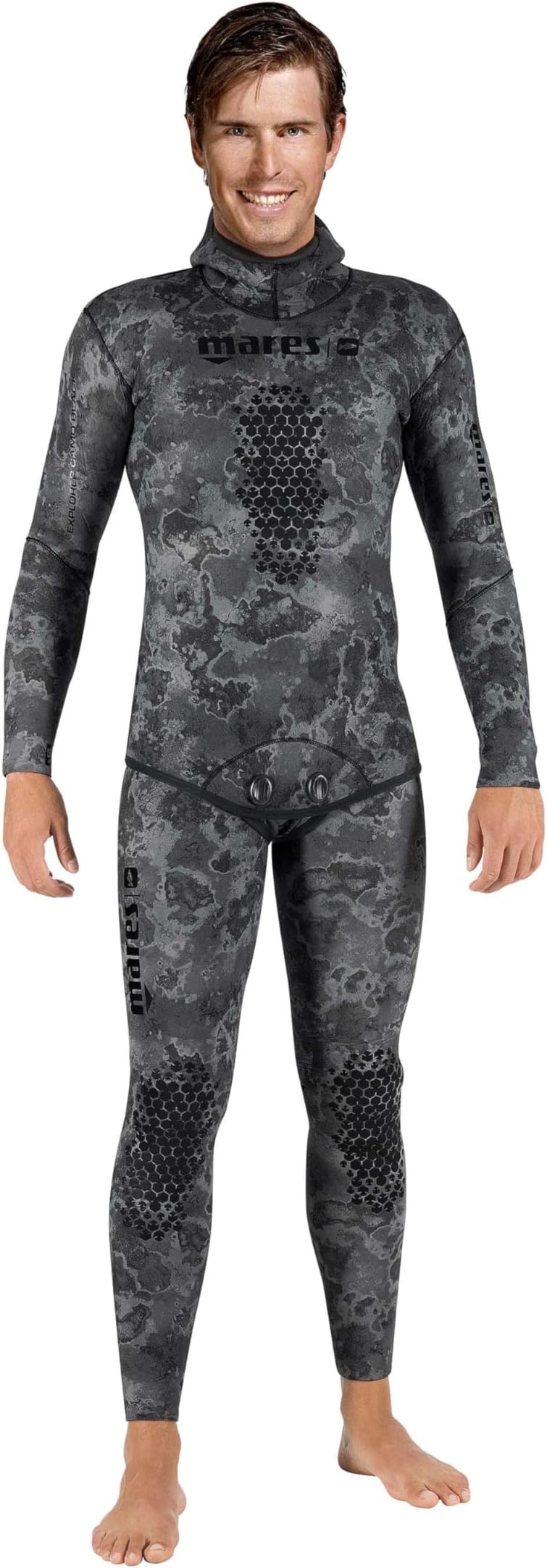 Men's Explorer Camo Black 5mm Neoprene Freediving Spearfishing Wetsuit Pants - Reinforced Knee Pads, Anatomical Design