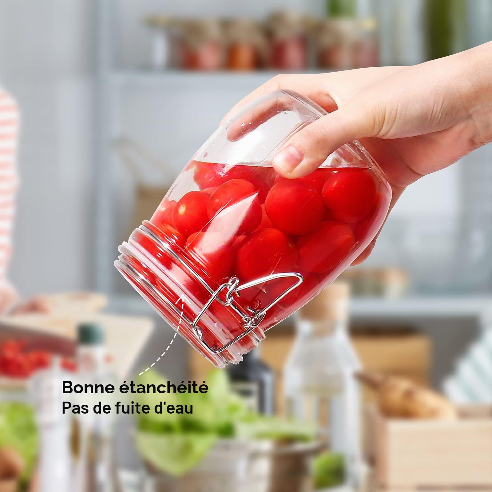Betrome Lot de 6 bocaux en verre avec couvercle hermétique en caoutchouc réutilisable pour confiture, café, thé, miel, haricots, épices
