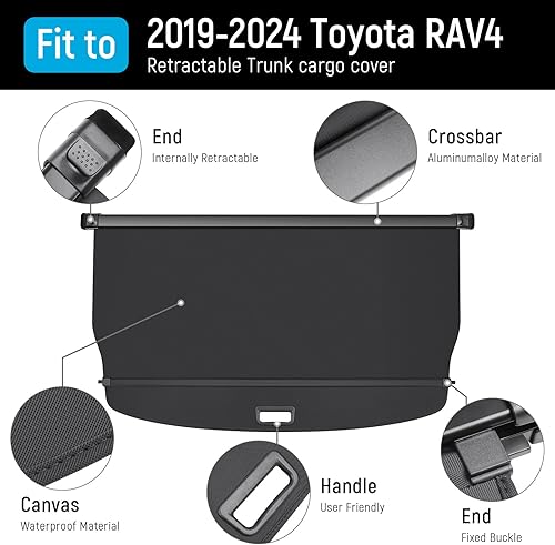 Miniatura 9 de Funda de carga compatible con Toyota RAV4 2018 2017 2016 2015 2014 2013, accesorios de lona con textura retráctil para maletero, protección