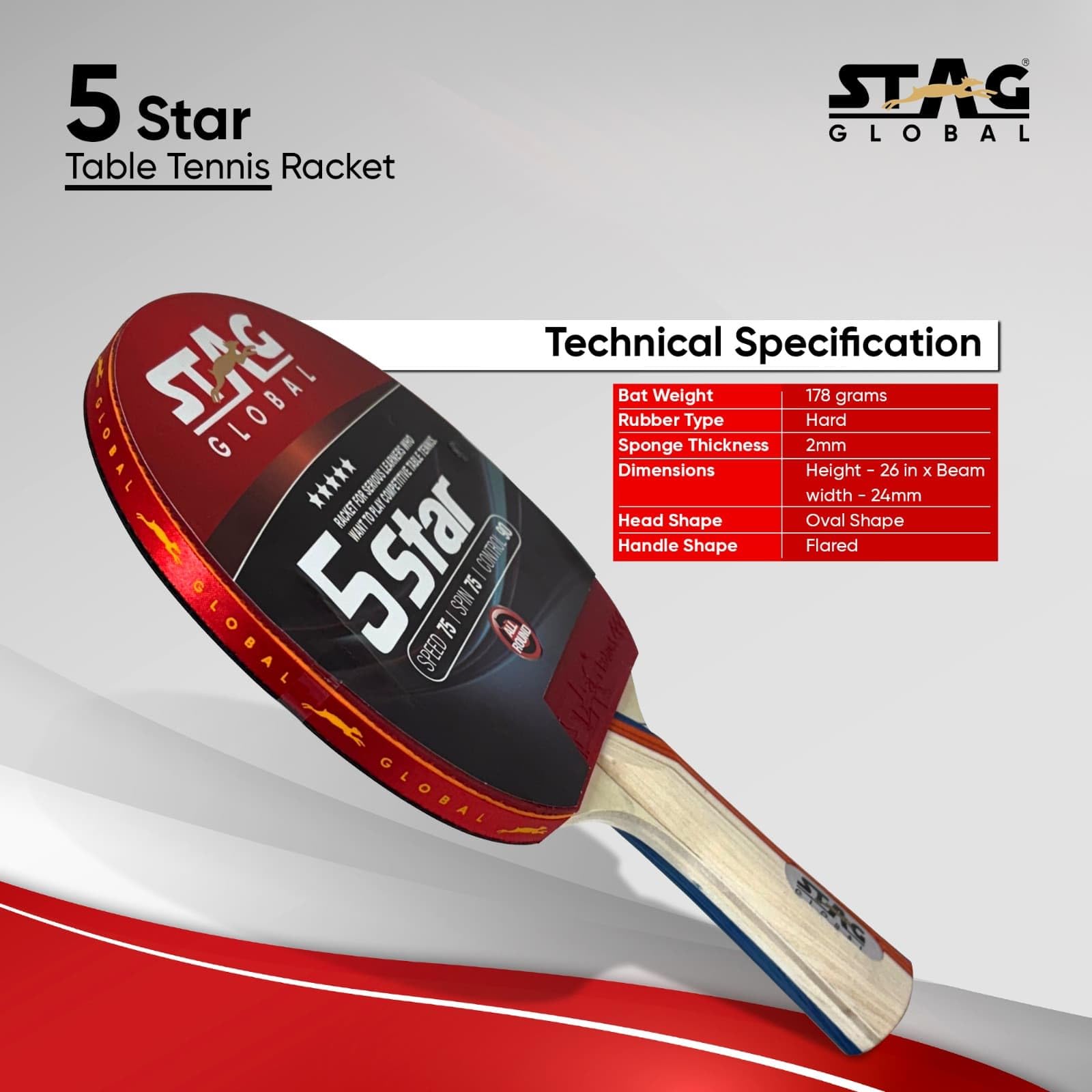STAG GLOBAL Tischtennisschläger, professionelle und mittlere Stufe, hohe Geschwindigkeit und Spin Control, leicht