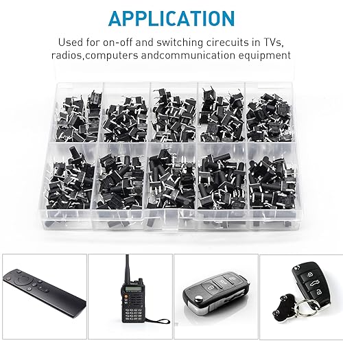 Miniatura 6 de QTEATAK - Juego surtido de 200 piezas de 10 pines de 0.236 x 0.236 in de 0.236 x 0.236 in, interruptor de botón táctil micro momentáneo