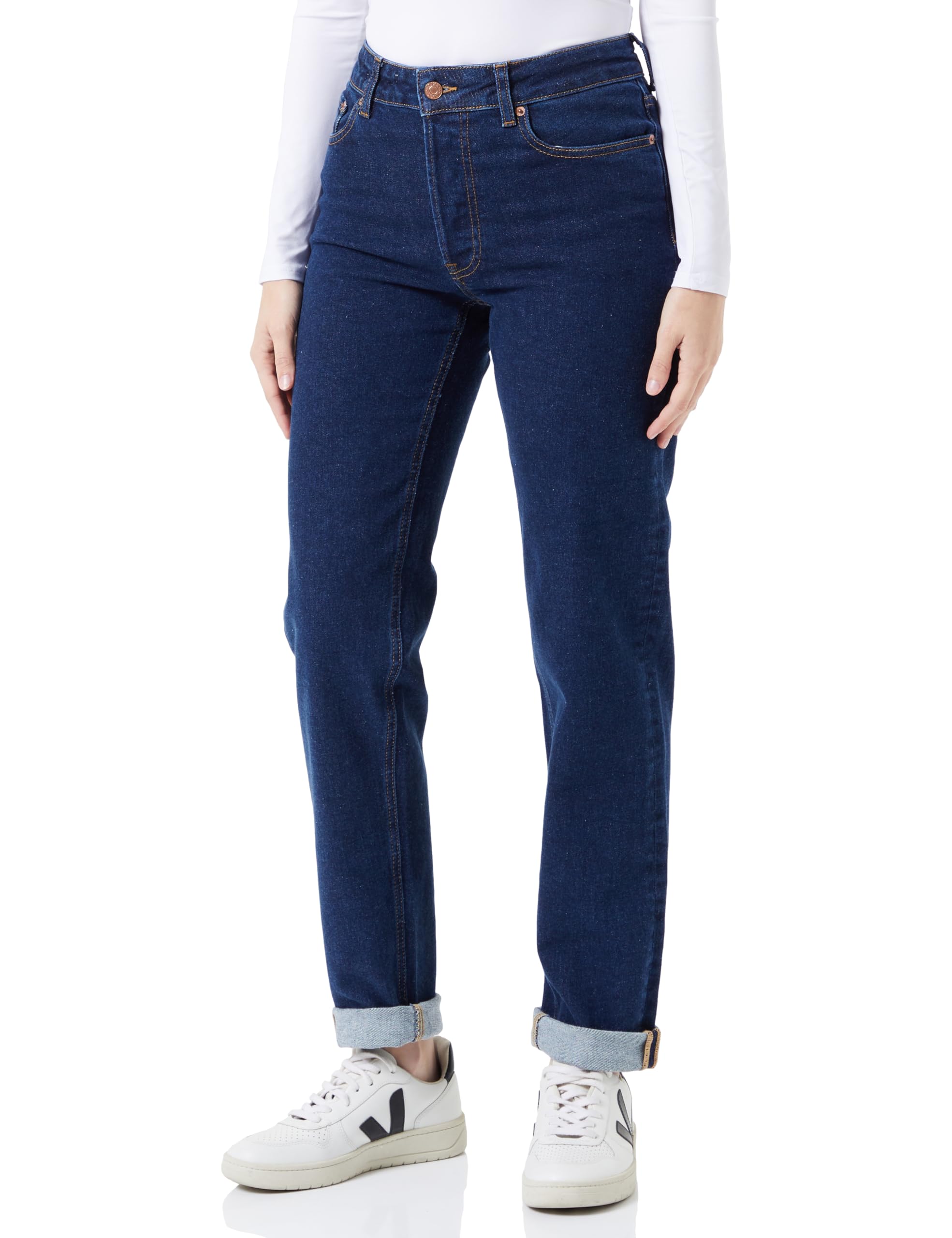 JJXX Women's Jxseoul Straight Mw Rc3001 Rcy Noos Pants, Dark Denim Blue, 30W x 30L