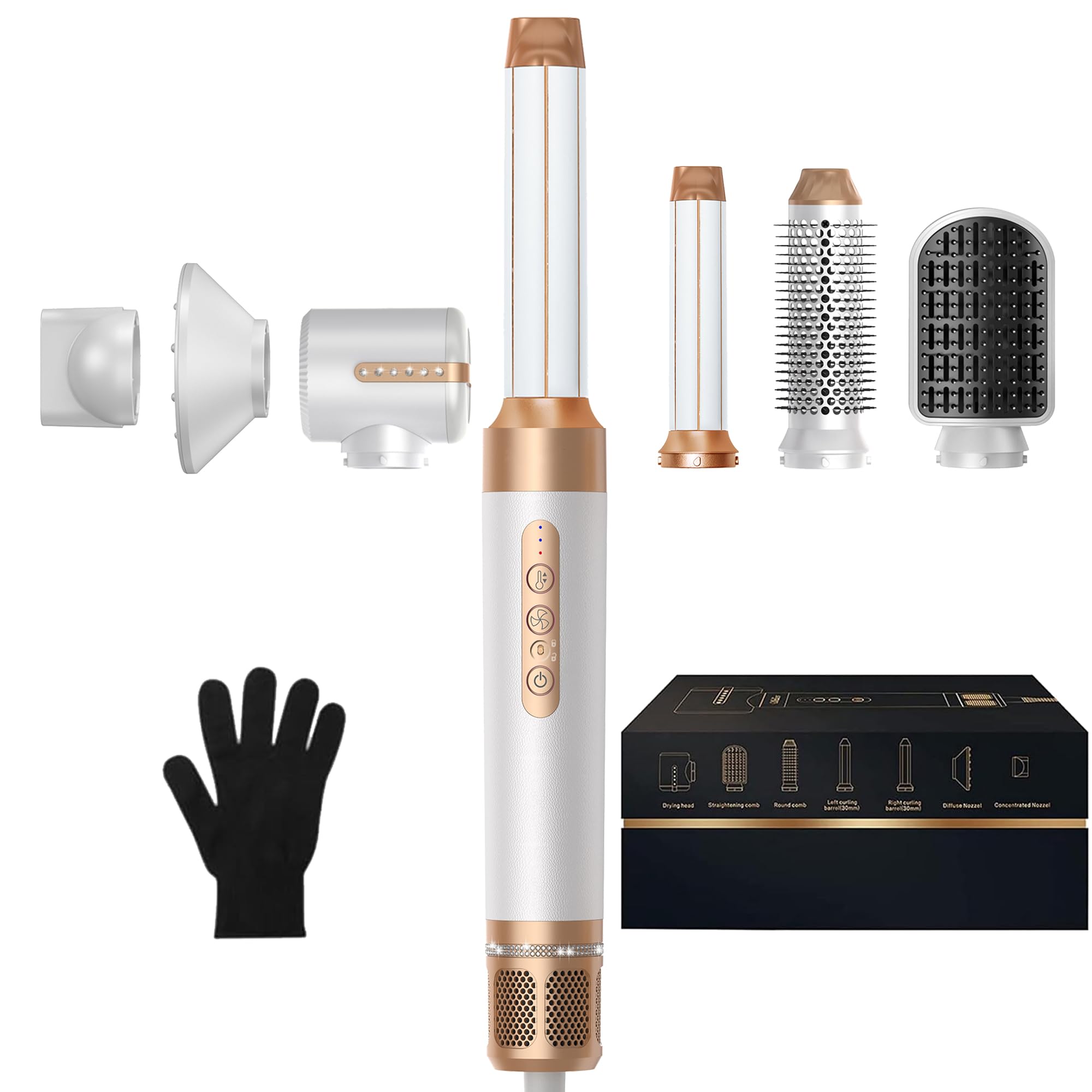 Blow Dryer Brush Set 5 in 1, Low Heat Hair Care Hot Air Styler Negative Ion Air Curling Wrap Air Curler, Round Brush Blow Dryer Curling Iron Hair Styling Tools Gift for Dry,Volumize,Straight,Curl