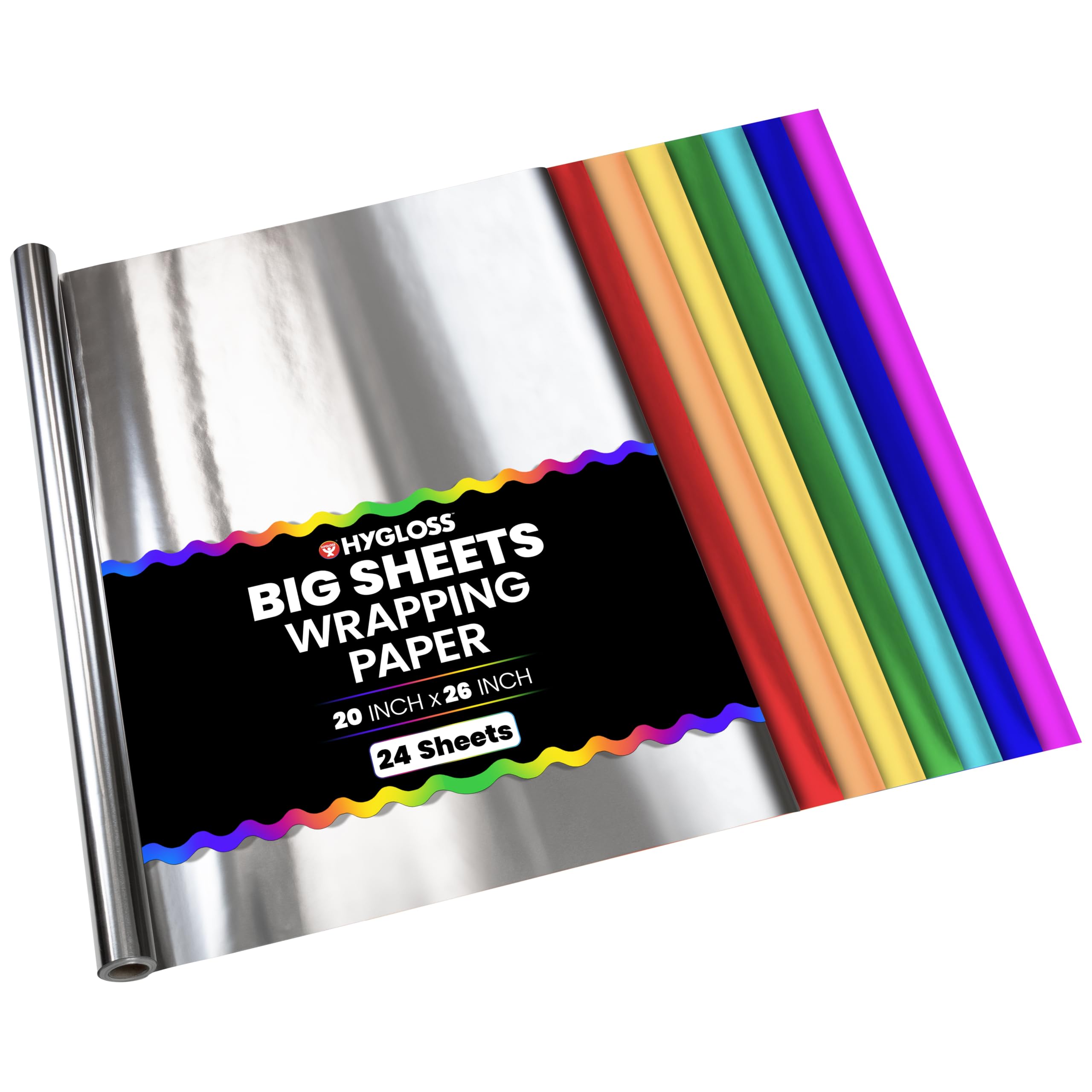 Shiny Metallic Foil Paper - 20" x 26" Sheets for Arts, Crafts & Christmas Wrapping - Assorted Colors, 24 Sheets of Shiny Christmas Wrapping Paper by Hygloss Products