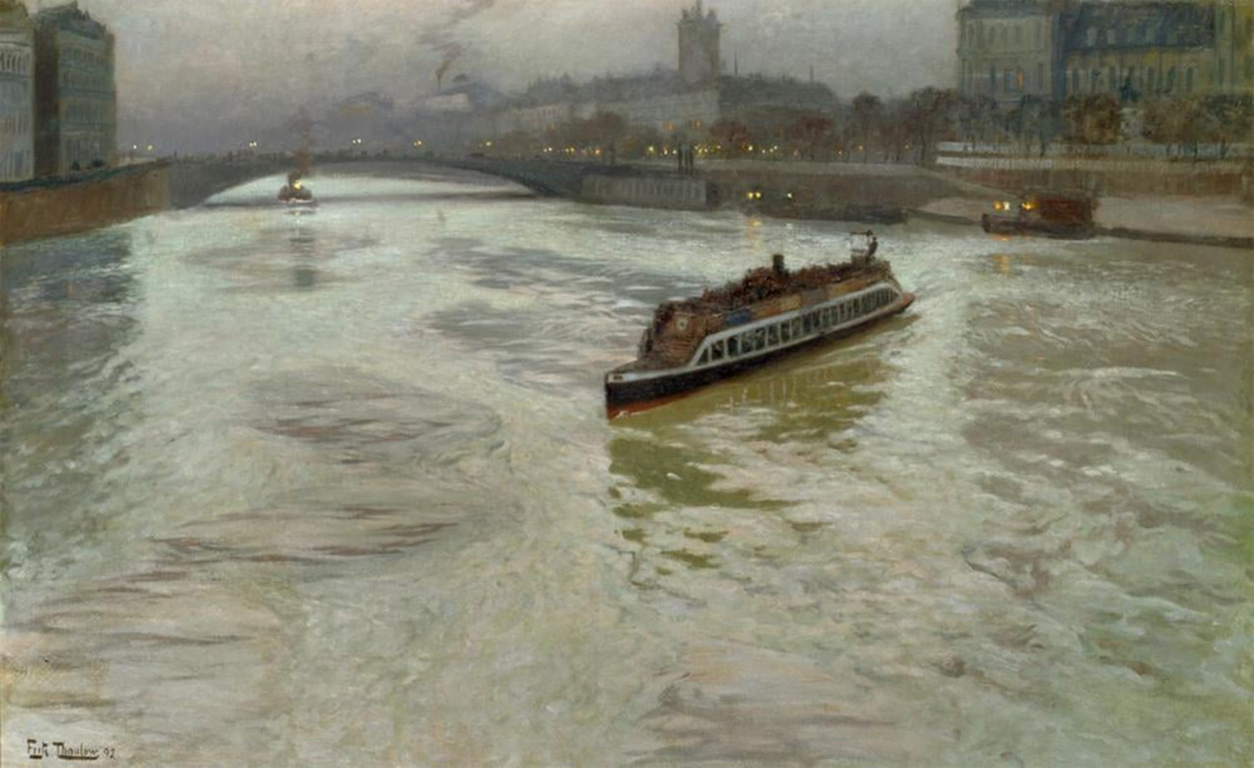 SERENDIPITP Vintage Picture Print on Canvas Wall Art Poster the Seine in November by Fritz Thaulow Artwork Print Poster for Wall Decor 60x90cm