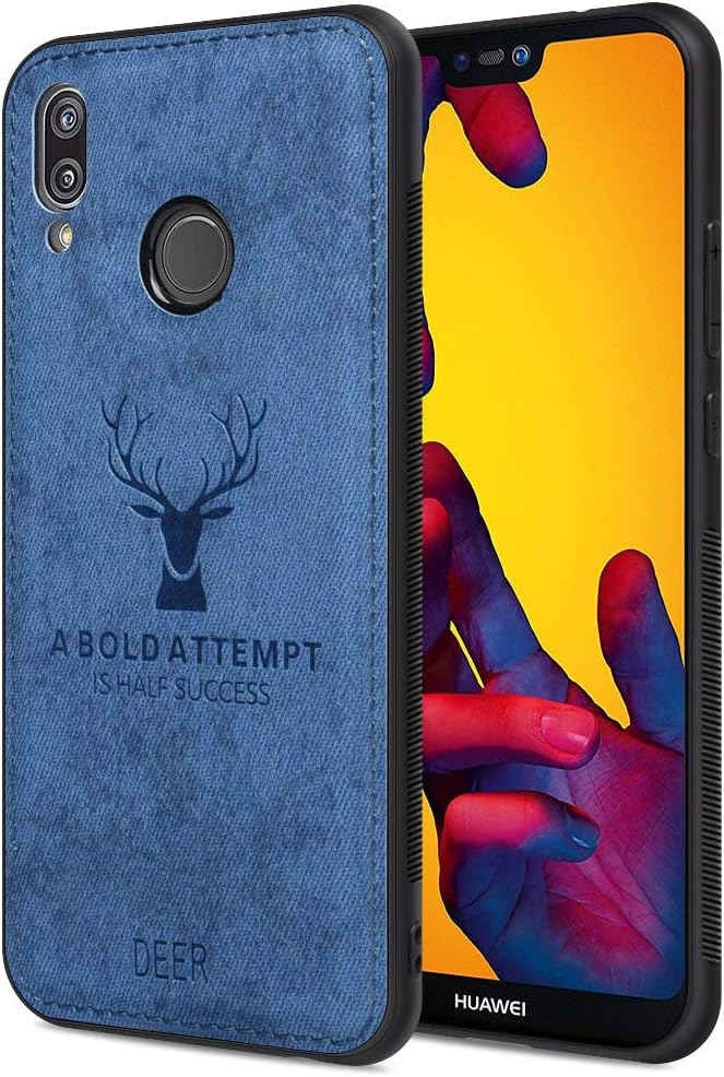JiatuA Huawei P20 Lite Case, Huawei P20 Lite Phone Case with 3D Deer Pattern Inspirational Shockproof Anti-fall TPU Soft Edge and Fabric Back Cover Protective Case for Huawei P20 Lite Case (Blue)