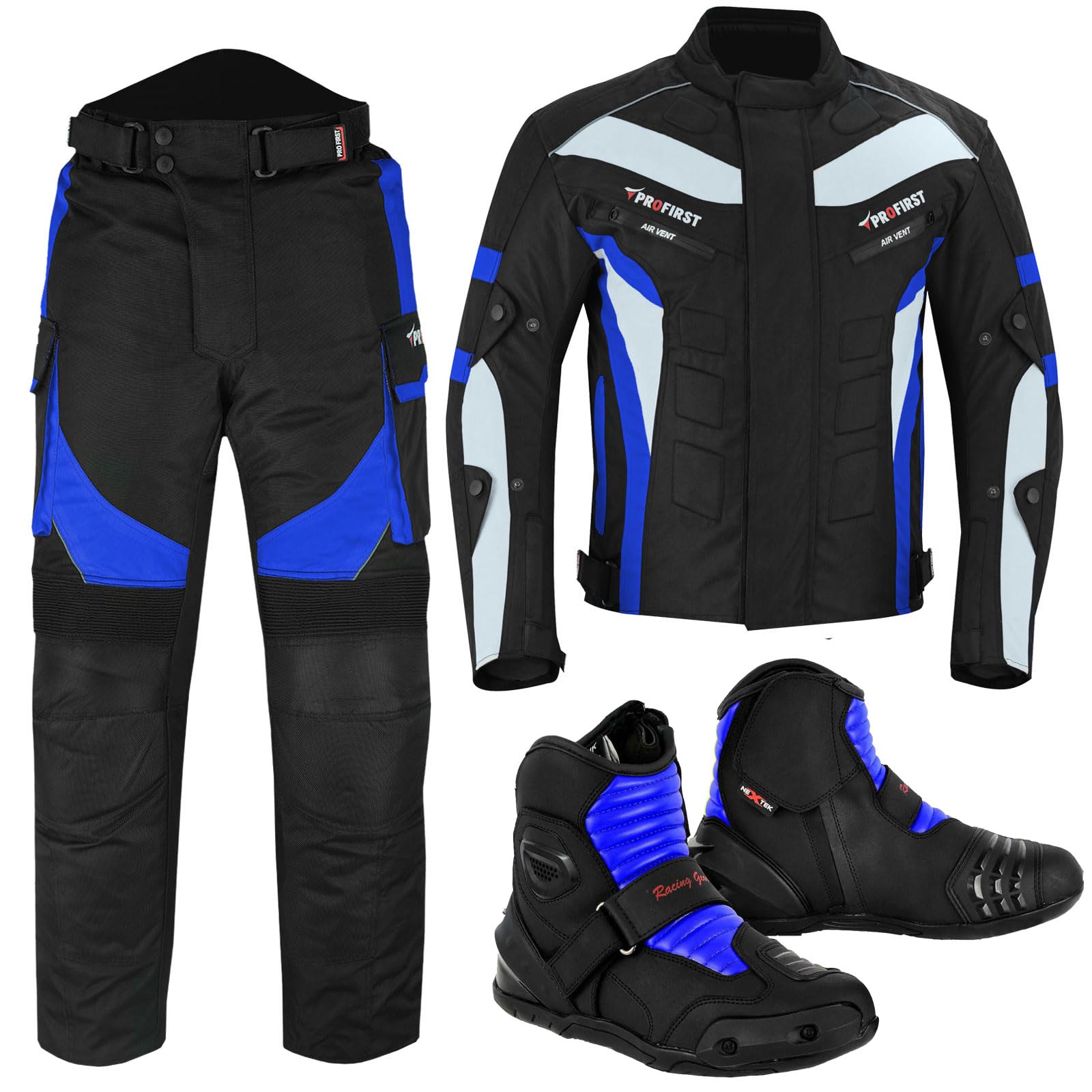 Inflori Motorcycle Suit Waterproof Motorbike Cordura Jacket For mens Pant Trouser jacket Motorbike Boots CE Armoured Fully Protected Motorcycle Sets (UK, Alpha, 3XL, Regular, Regular, Blue)