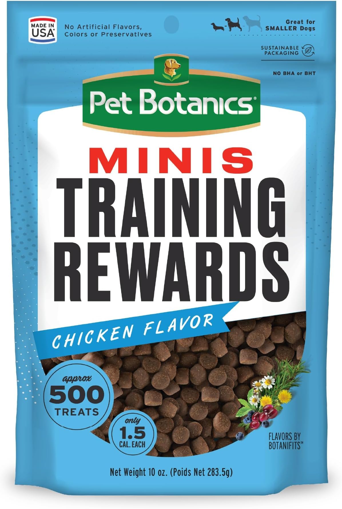 Pet Botanics 10 oz. Pouch Training Reward Mini Soft & Chewy, Chicken Flavor, with 500 Treats Per Bag, The Choice of Top Trainers (Pack of 12) 10 Ounce (Pack of