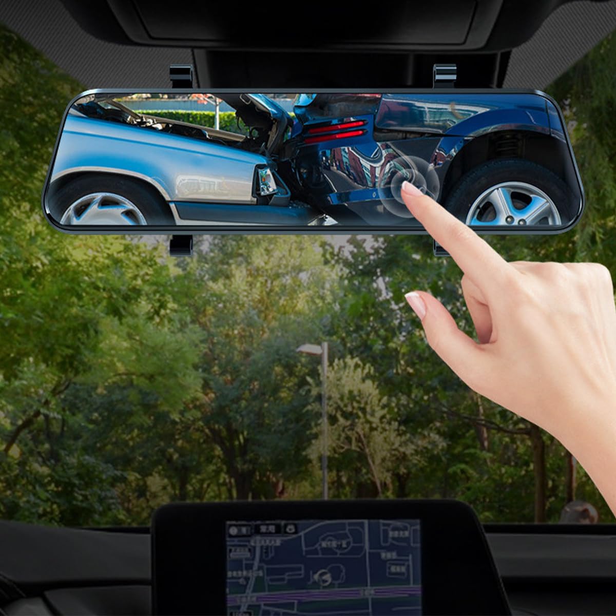 Cámara de salpicadero con Espejo de 10 Pulgadas Delantera y Trasera con Tarjeta SD de 32G, Espejo retrovisor para Coche, cámara de salpicadero, línea inversa Ajustable, Impermeable IP69