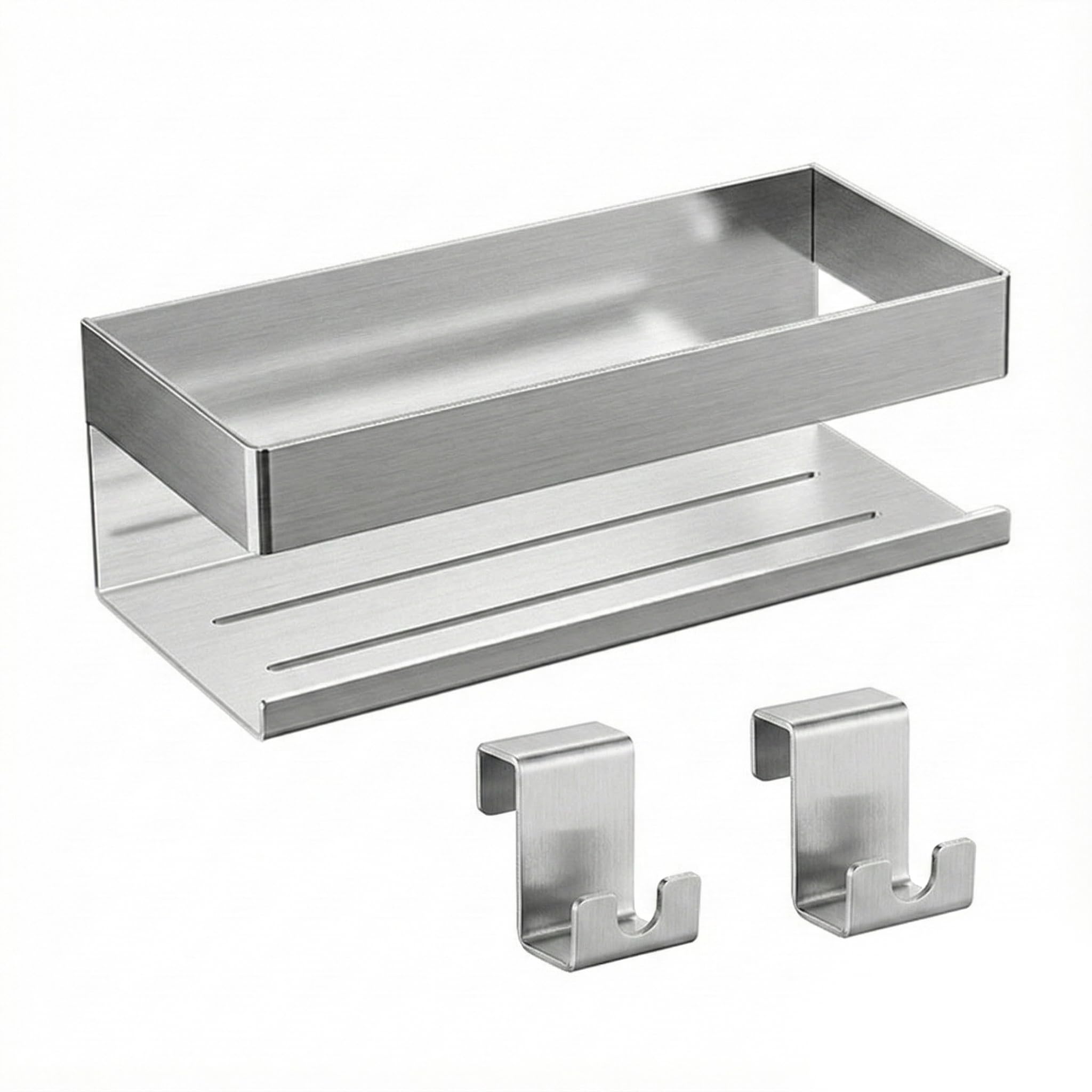 HOMUT 2 Pack Shower Caddy Stainless Steel Adhesive Bathroom Organizer Shelf Wall Mounted Storage Rack with Hooks No