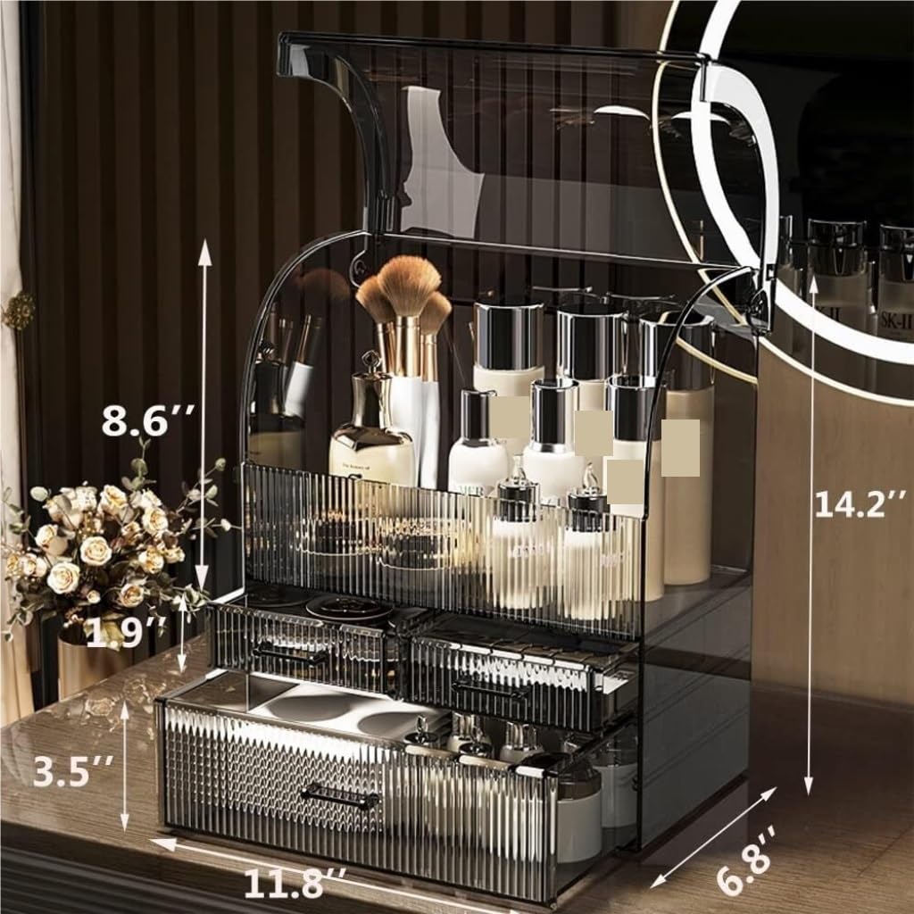 Kosmetik Make Up Organizer Make-up-Aufbewahrungsbox, Acryl-Kosmetik-Aufbewahrungsvitrine Mit Schubladen, Make-up-Organizer-Box Wasserdichter Abdeckung Schmink Beauty Zubehör