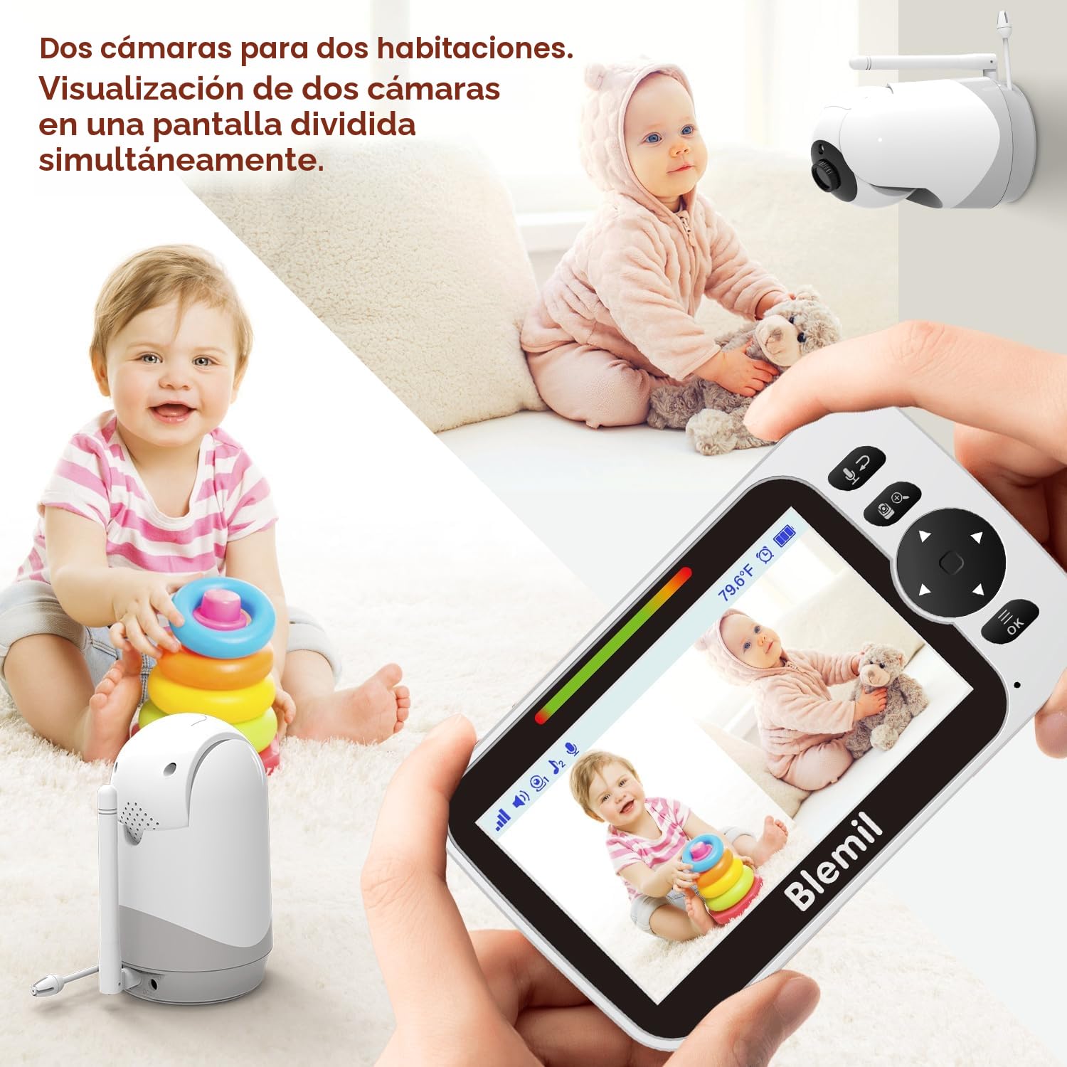 Blemil Monitor para bebés con batería de 30 Horas, Monitor para bebés de vídeo de Pantalla Grande de 5 Pulgadas con cámara y Audio, visión Nocturna, lulabies, sin WiFi
