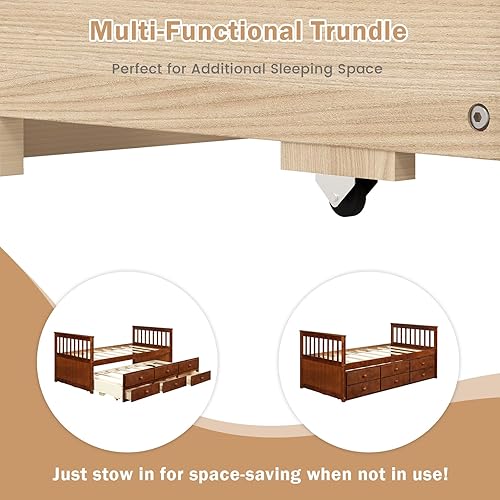 Miniatura 6 de DORTALA Trundle Bed Twin Size Wooden Daybed w Trundle and 3 Storage Drawers No Box Spring Required Modern Captains Bed Frame for Boys Girls Adults
