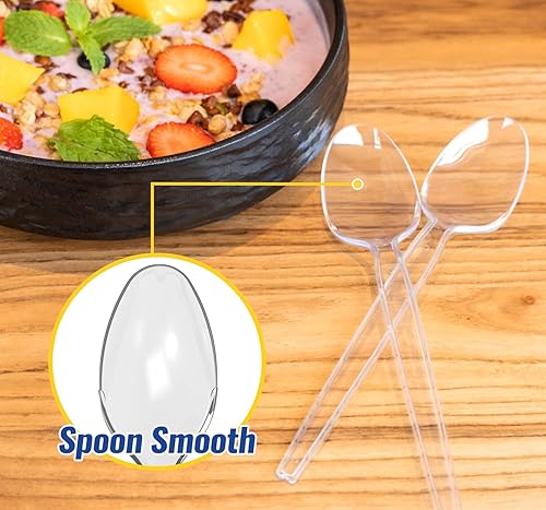 Miniatura 3 de POSATE Cucharas de plástico de 7.1 pulgadas (60 unidades), cucharas desechables transparentes resistentes