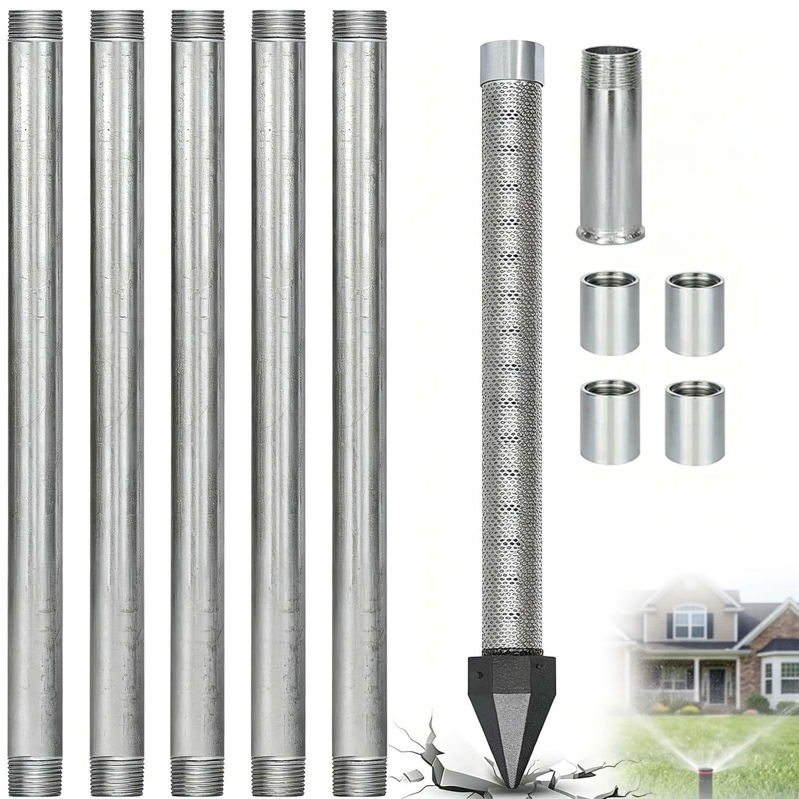 Stainless Steel Well Drive Point,36" DIY Sand Point Well with 60 Gauge Mesh,Heavy Duty Galvanized Couplings & Pipes for Shallow Well Drilling(6M Kit)